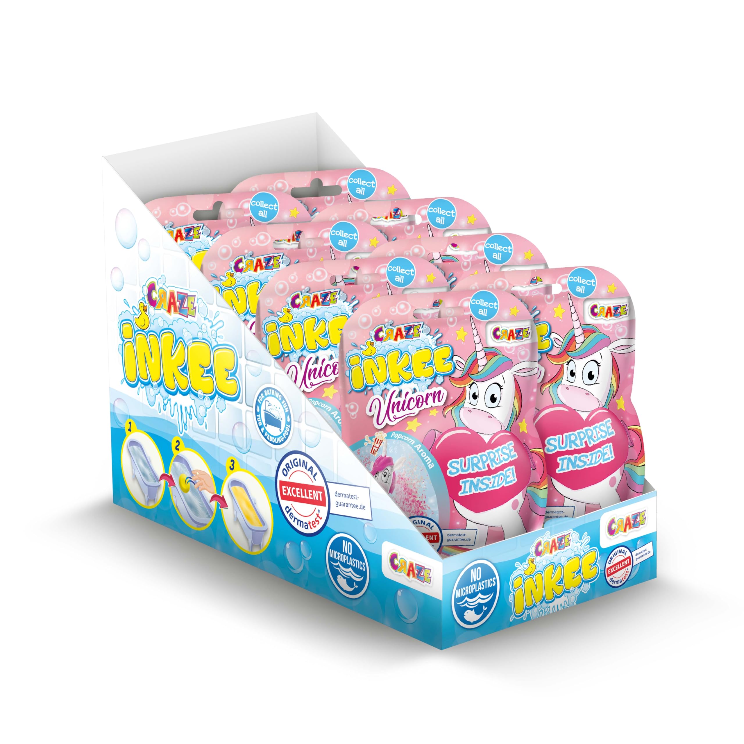 INKEE Unicorn Bath Bomb Set – 8 Pack with Surprise Toys & Popcorn Scent