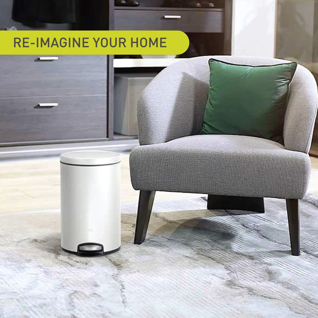 EKO Eva 5L Pedal Bathroom Bin | Soft Close Steel Waste Bin - White