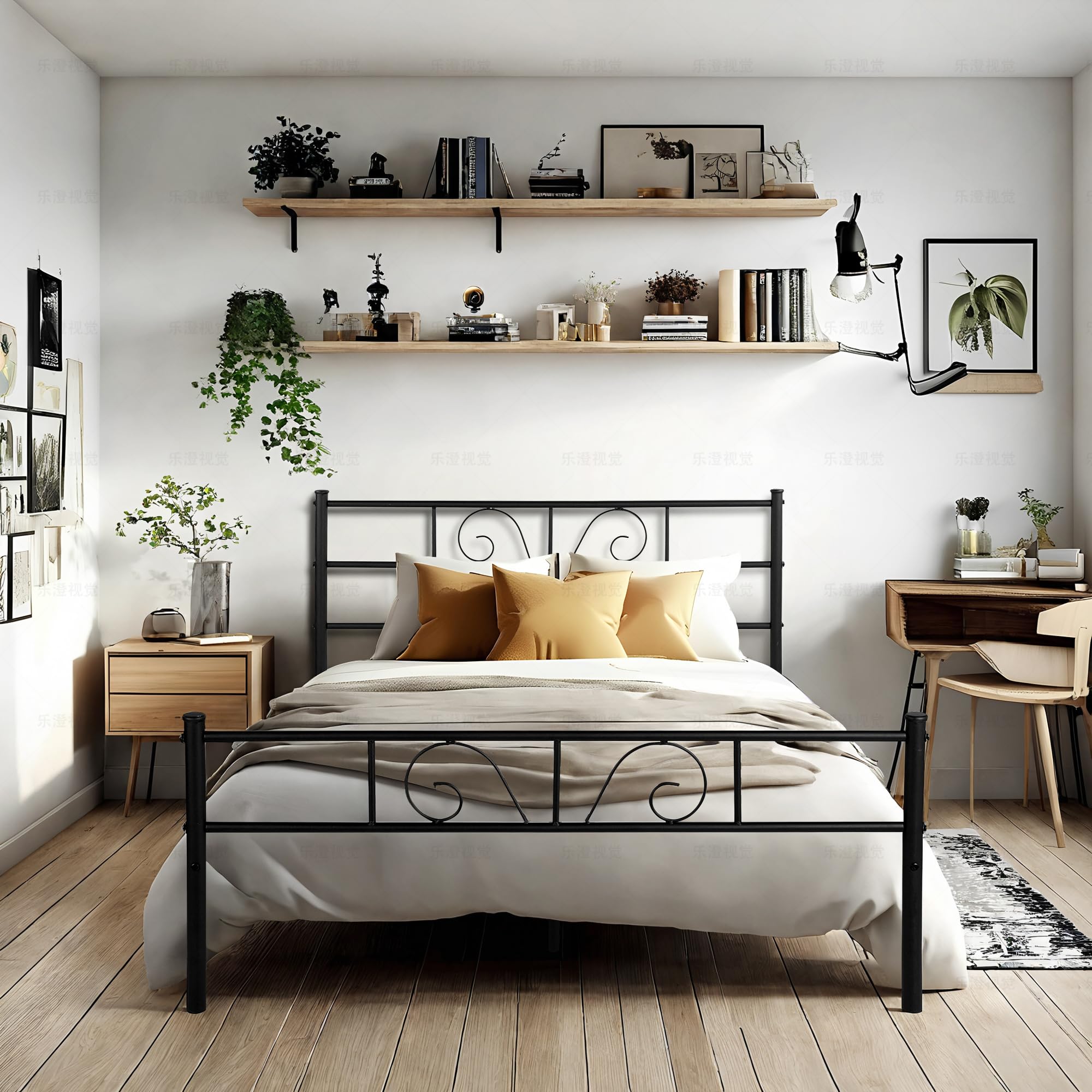 FurnitureR 4ft6 Double Metal Platform Bed Frame with Underbed Storage