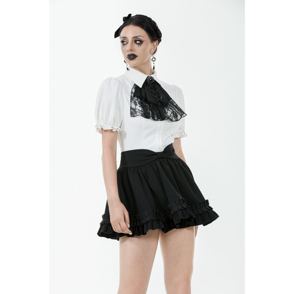 Dark in Love Elysia White Goth Blouse – Victorian Ruffle Puff Sleeve