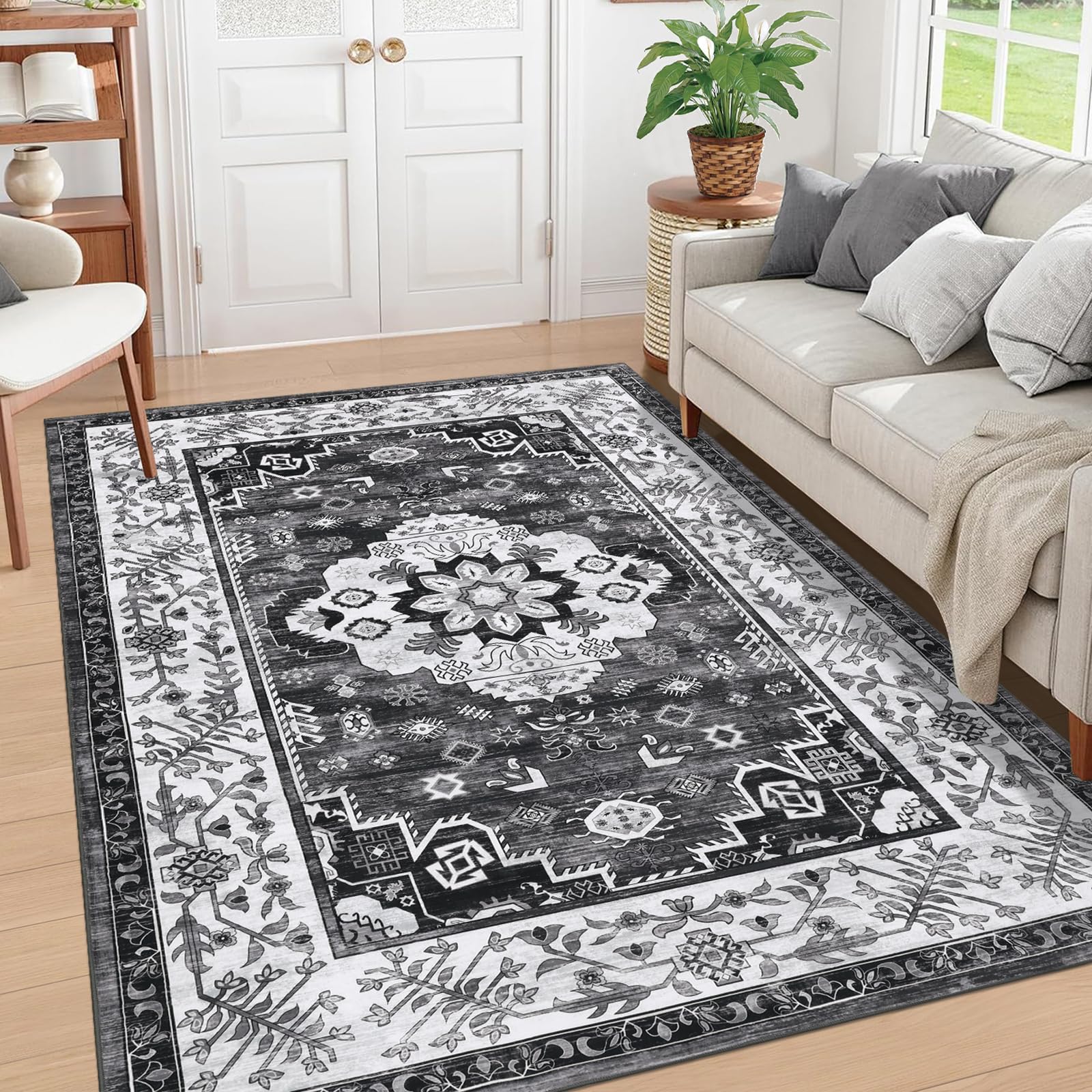 Enyhom Vintage Moroccan Area Rug | 160x230cm Washable Non-Slip Carpet