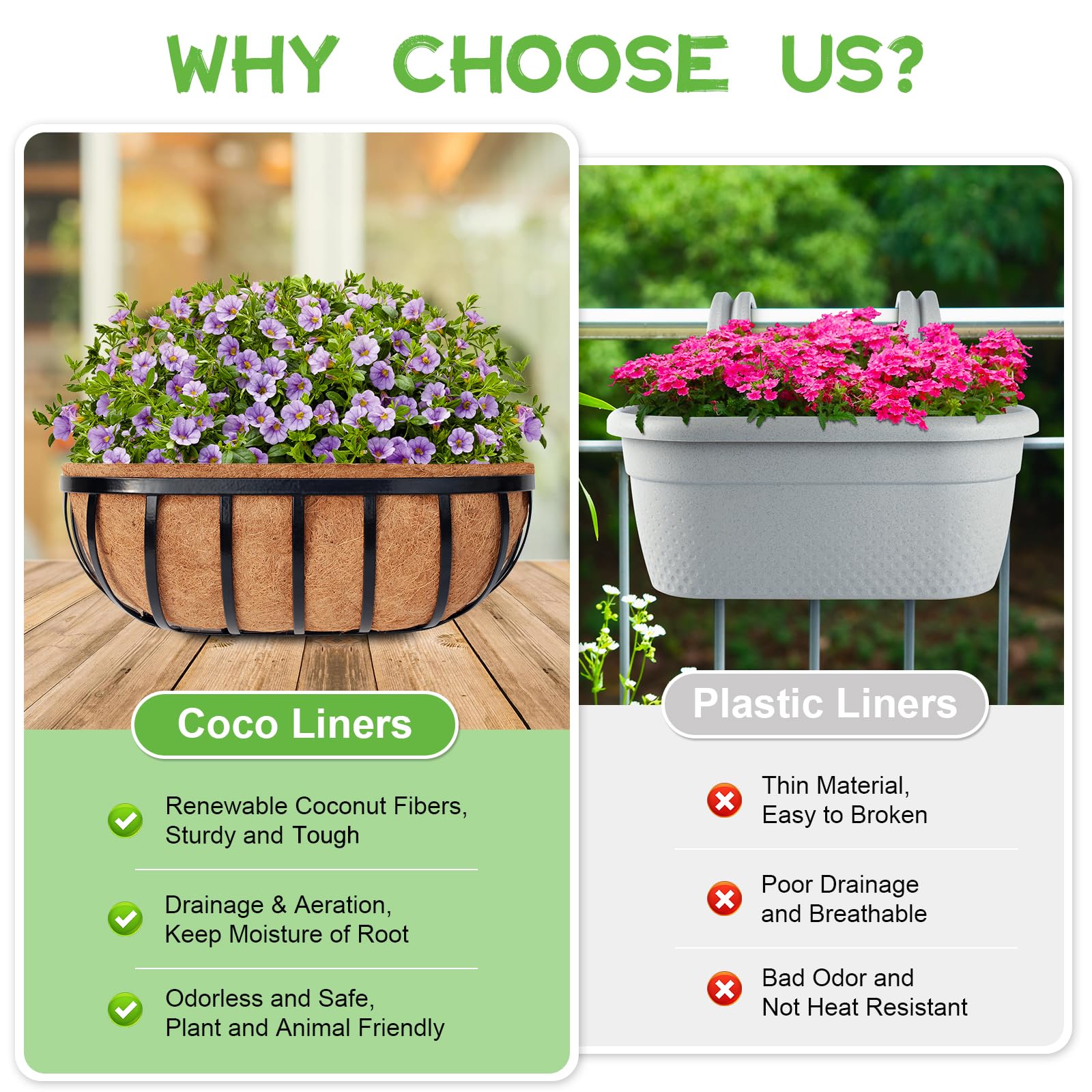 Riare 30-Inch Trough Coco Coir Liners | 4-Pack Natural Fiber Planter Inserts