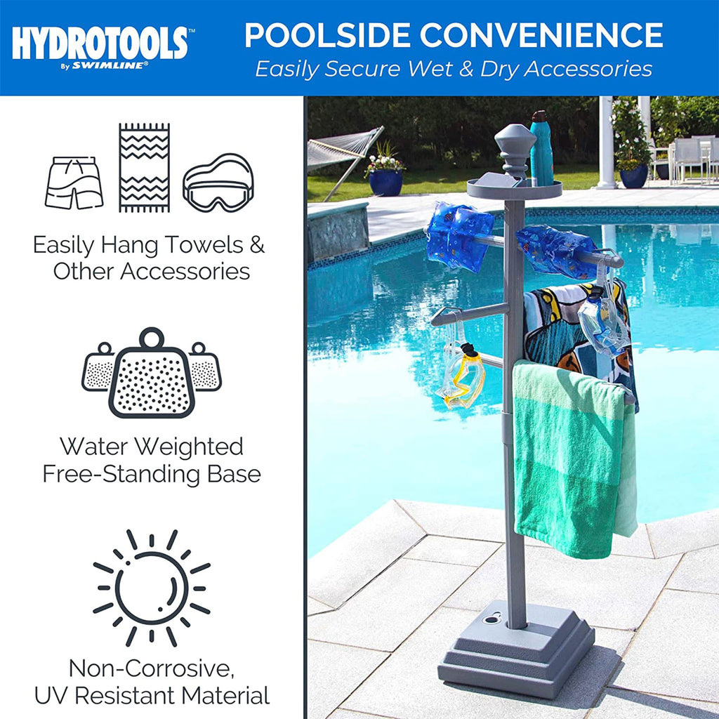 Swimline Hydrotools Poolside Towel Rack – 3-Arm Valet with Weighted Base