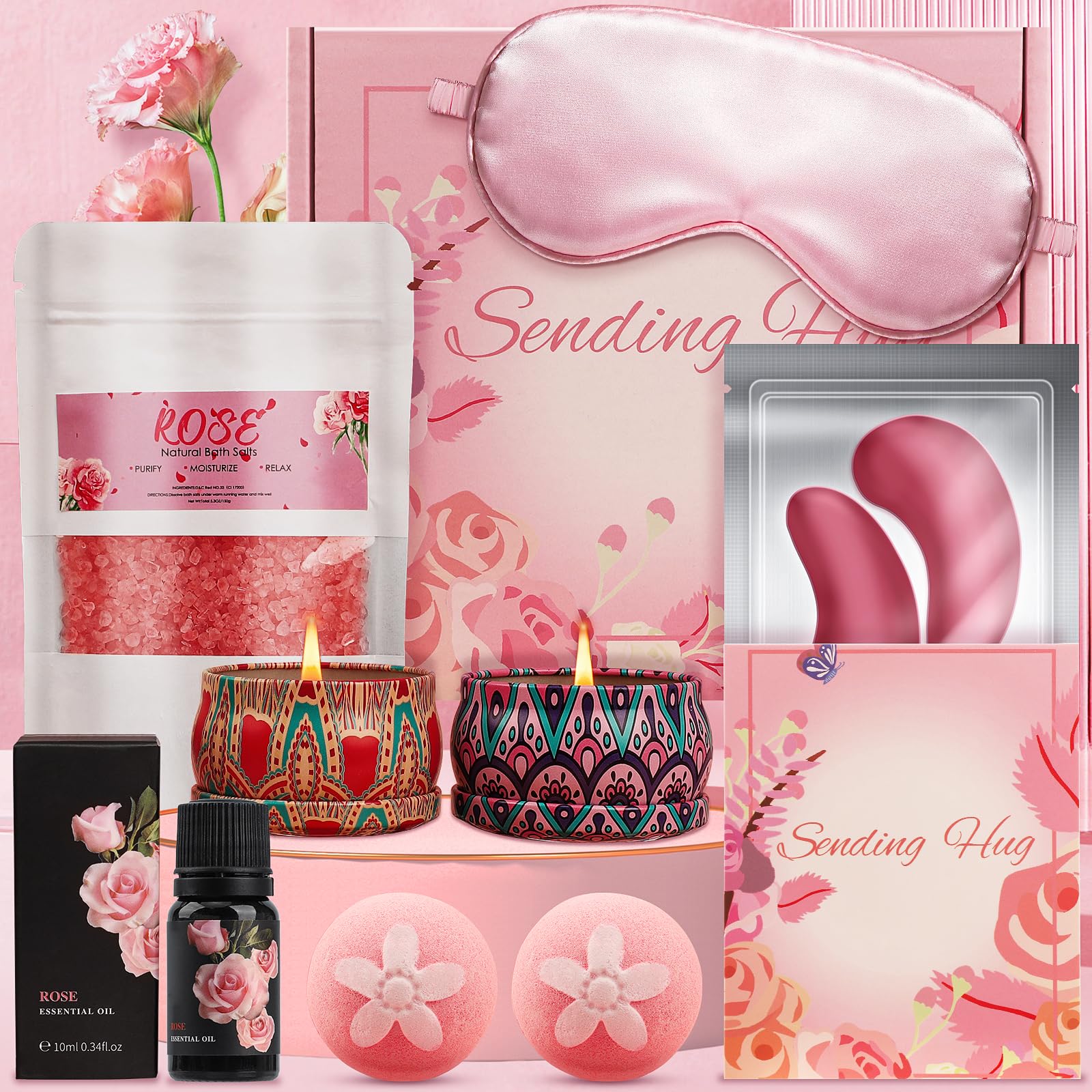 Pearshek Rose Spa Gift Set – Lavender Pamper Hamper for Women (Pink)