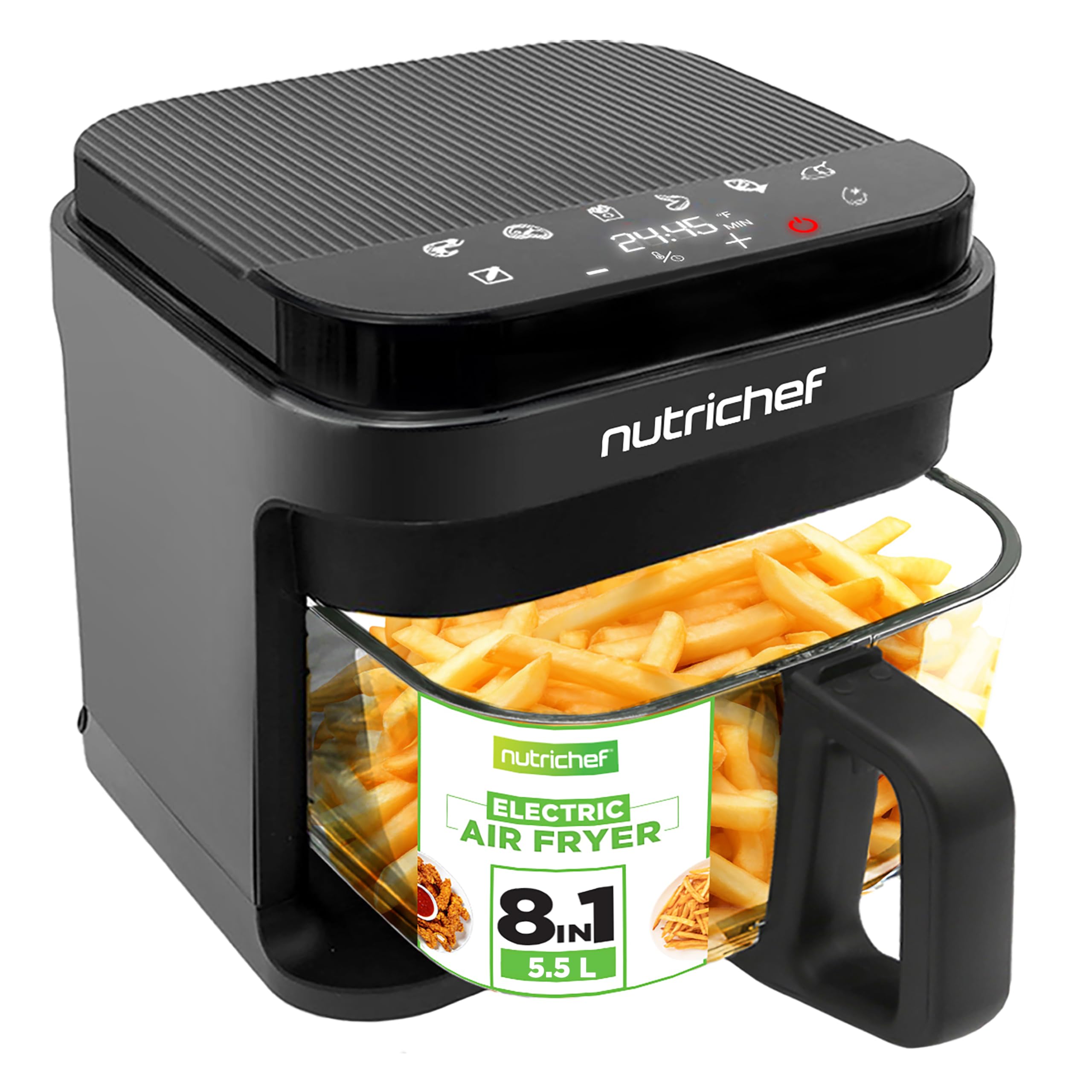 Nutrichef 5.5L Air Fryer - 8-in-1 Digital Cooker with View Window