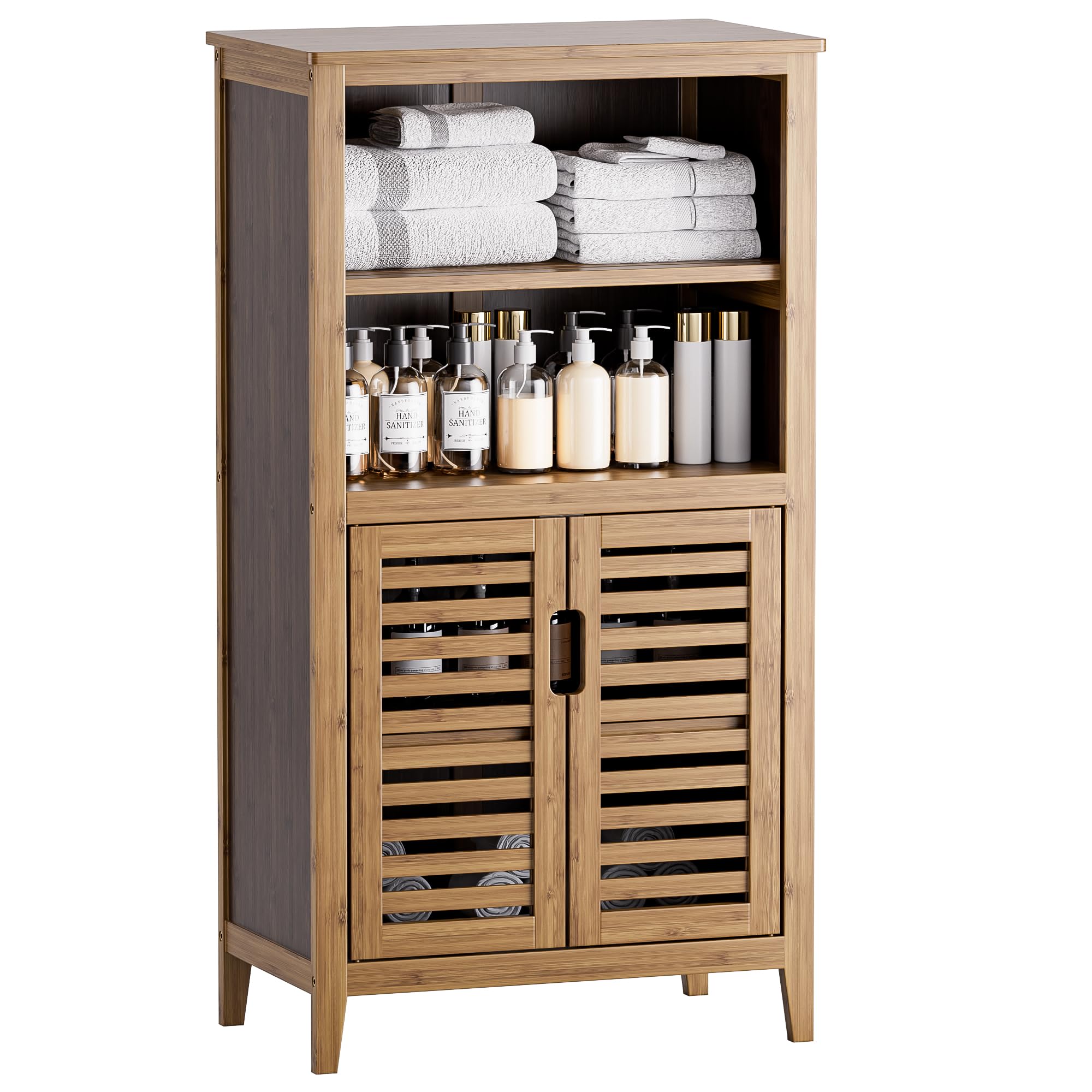 HITNET Bamboo Bathroom Storage Cabinet – Floor Standing Walnut Cupboard