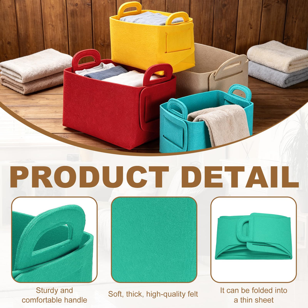 sourcing map Felt Storage Bin, 28 x 18 x 15cm Foldable Organizer Basket with Handles - image 3