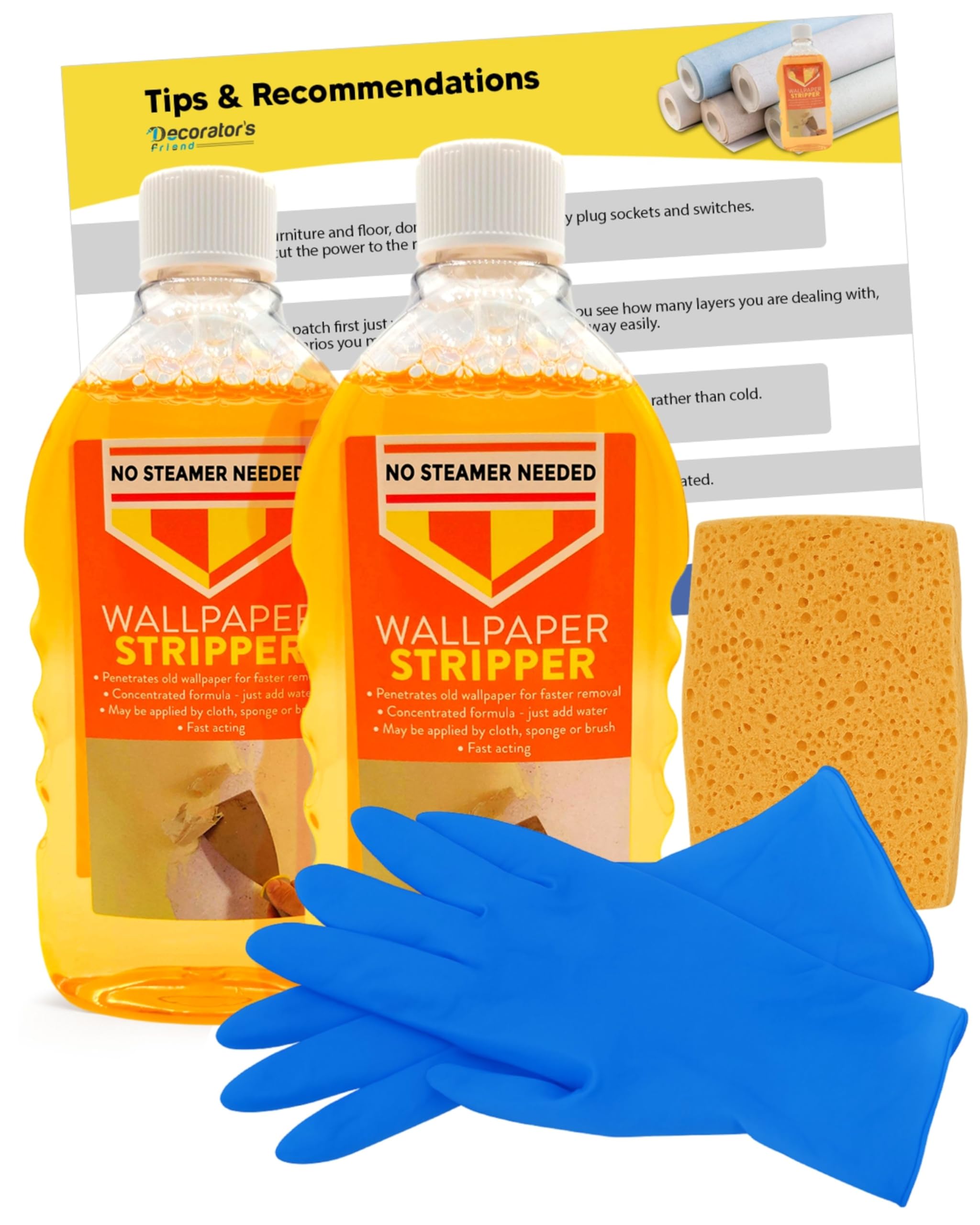 Decorator's Friend Wallpaper Remover Kit – 2 Stripping Liquids & Gloves