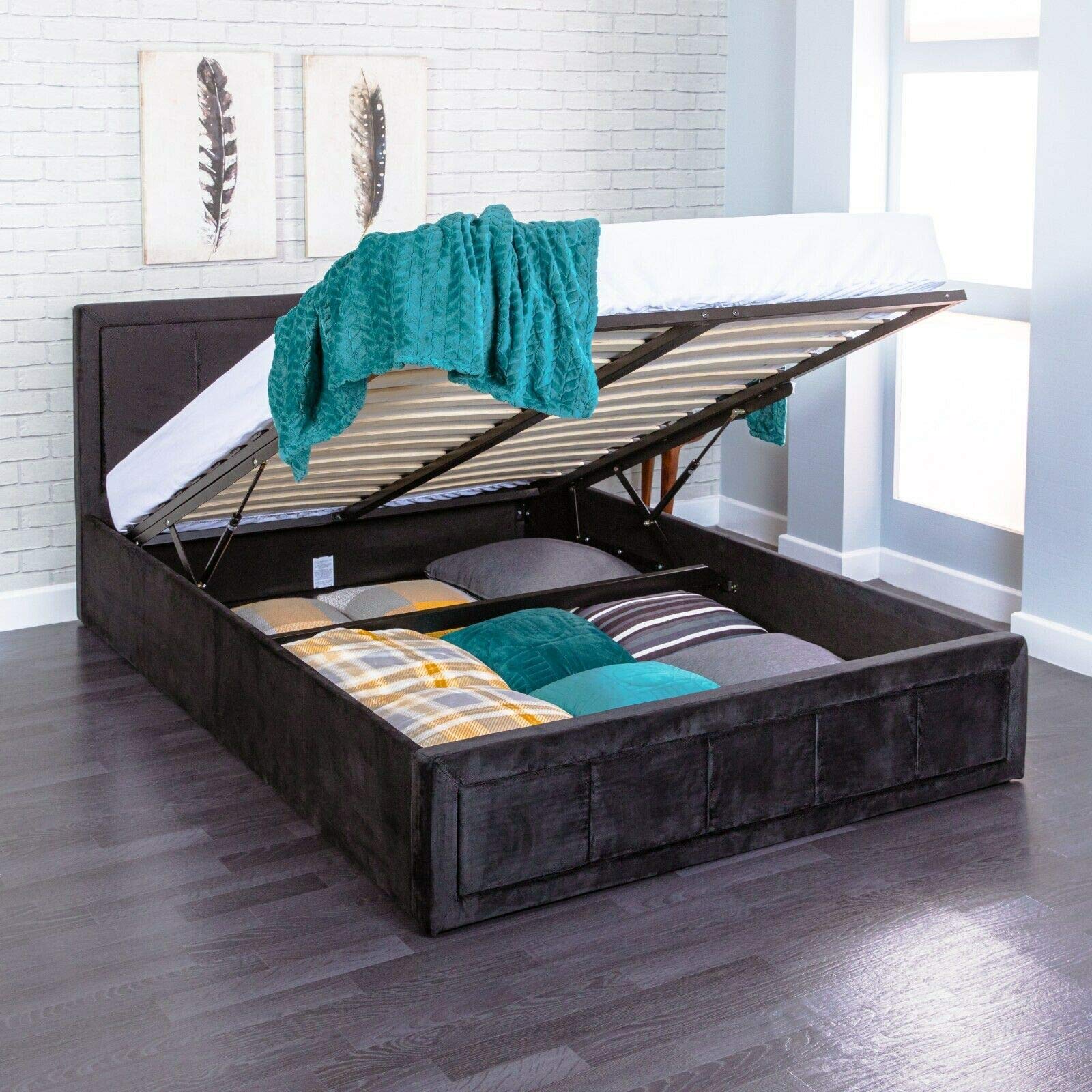 Gia Superking Ottoman Gas Lift Storage Bed - Plush Black