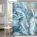Hnmdmyi Blue Marble Shower Curtain – Abstract Gold Art Waterproof Polyester