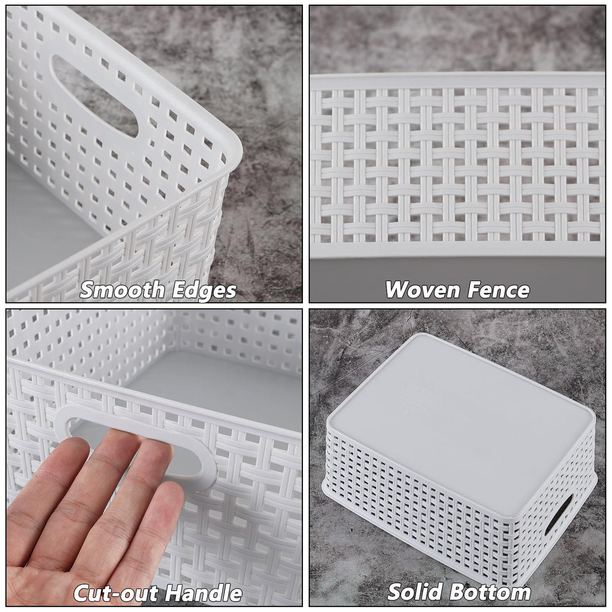 Yuright 4 Pack Plastic Woven Storage Baskets for Desktop Shelf, Light Gray - image 5