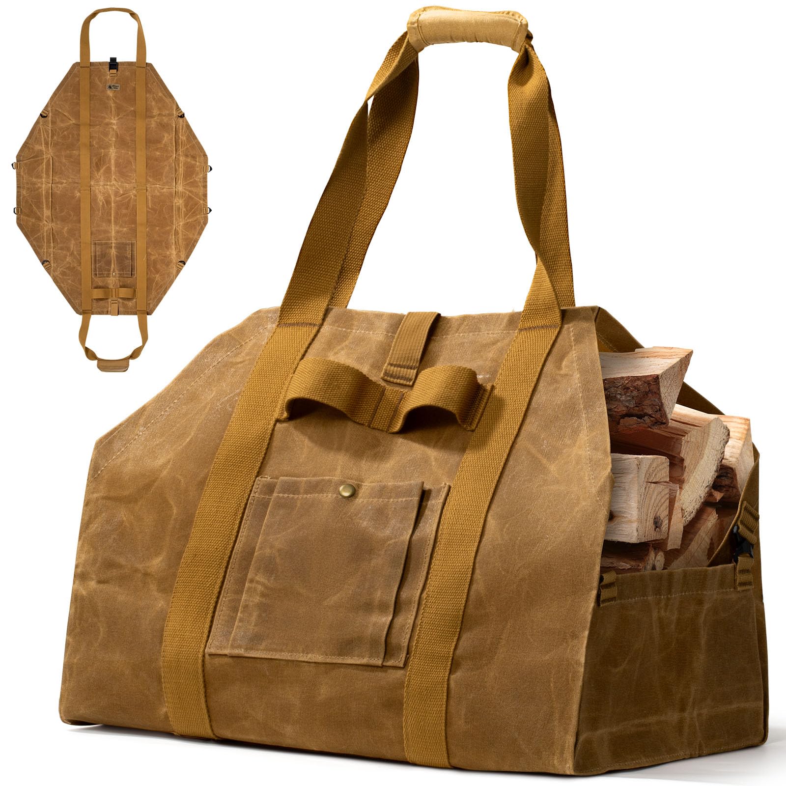 OneTigris Waxed Canvas Firewood Carrier – Extra Large Log Tote Bag