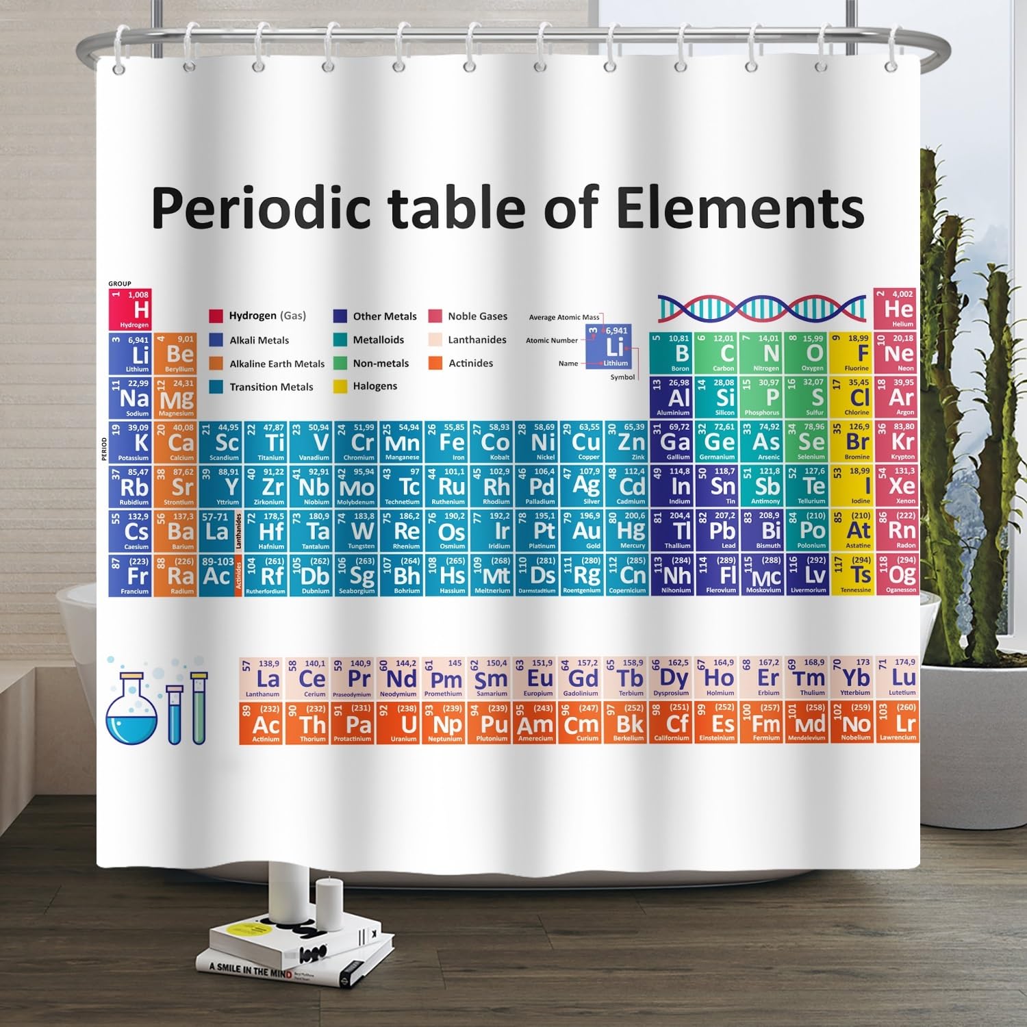 Xiaoterna Periodic Table Shower Curtain – Waterproof Polyester Fabric