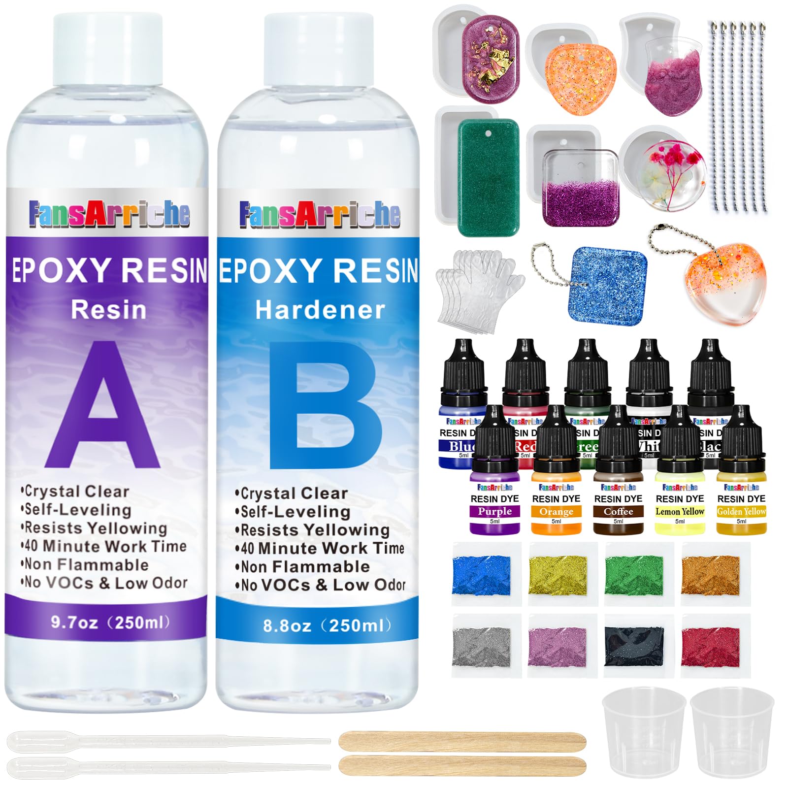 FansArriche Epoxy Resin Kit | 500ml Crystal Clear Starter Set for Jewelry