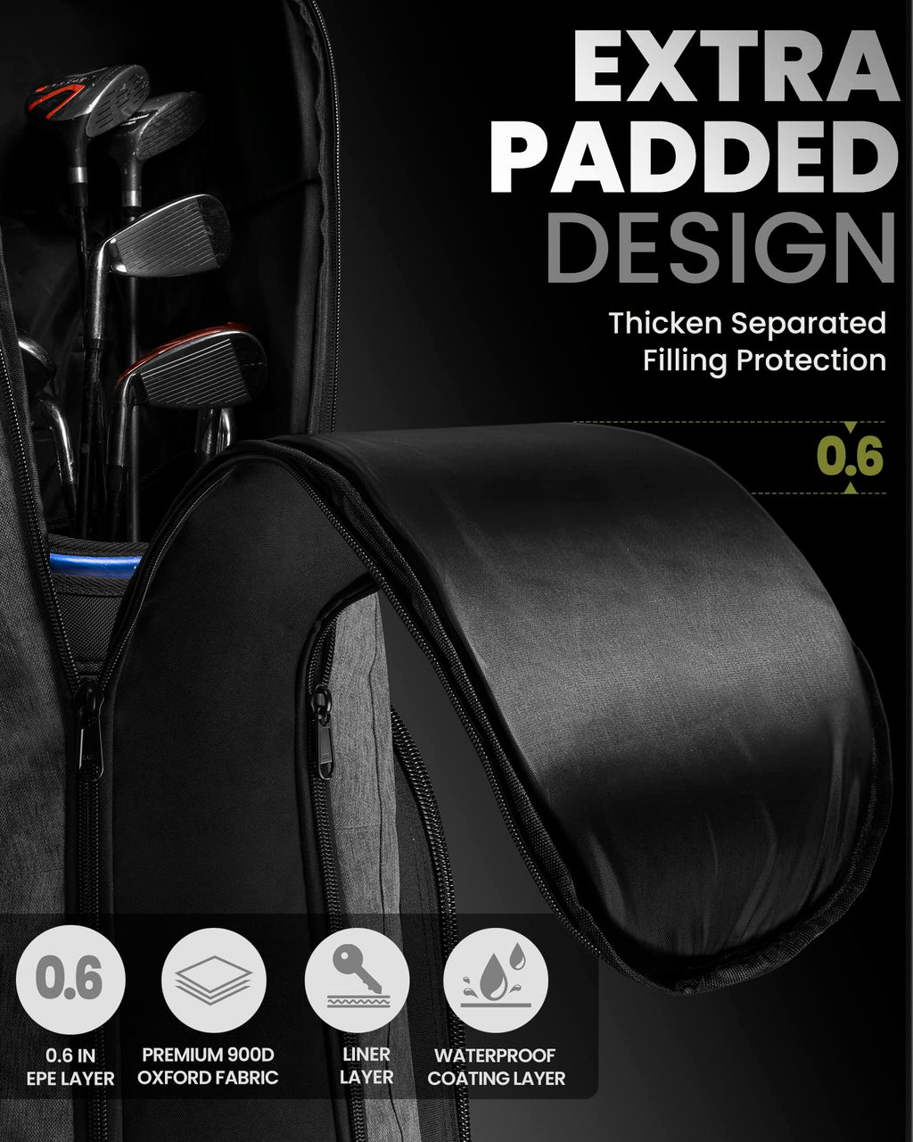 OutdoorMaster Padded Golf Travel Bag - 900D Waterproof Case with Wheels