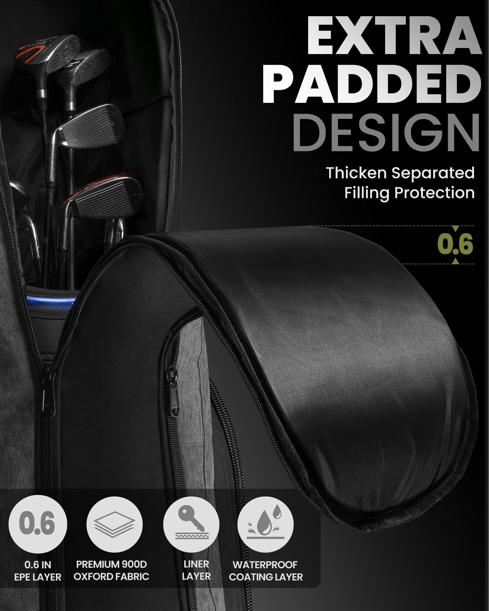 OutdoorMaster Padded Golf Travel Bag - 900D Waterproof Case with Wheels