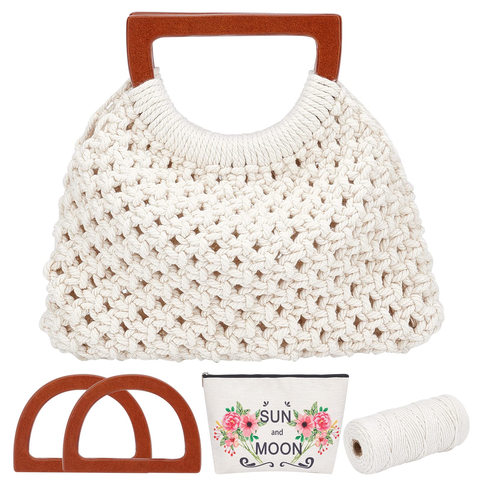 WEBEEDY Macrame Bag DIY Kit for Beginners | Boho Purse with Wood Handle