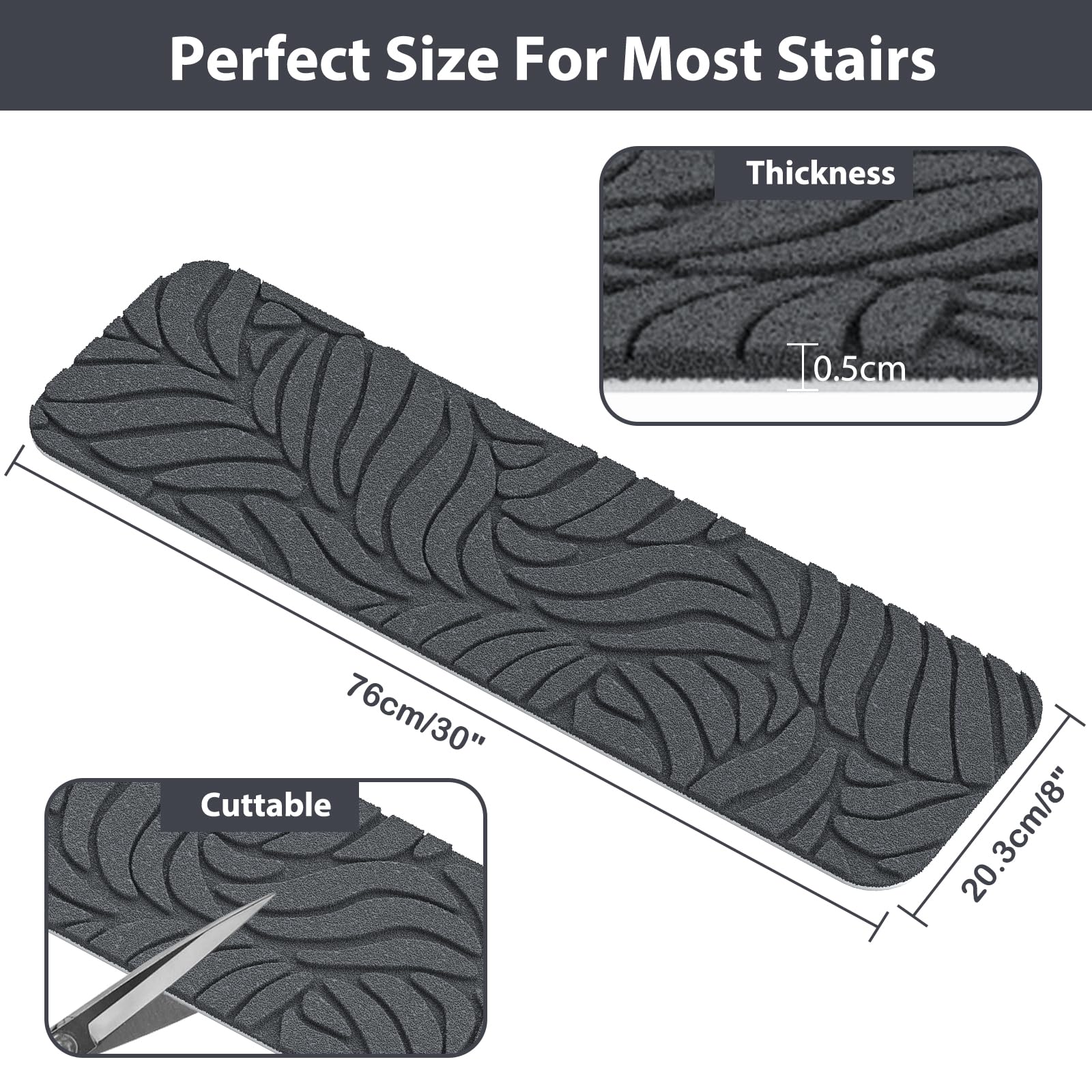 Fixmend Non-Slip Stair Treads – 15-Pack Washable Carpet Runners, Grey