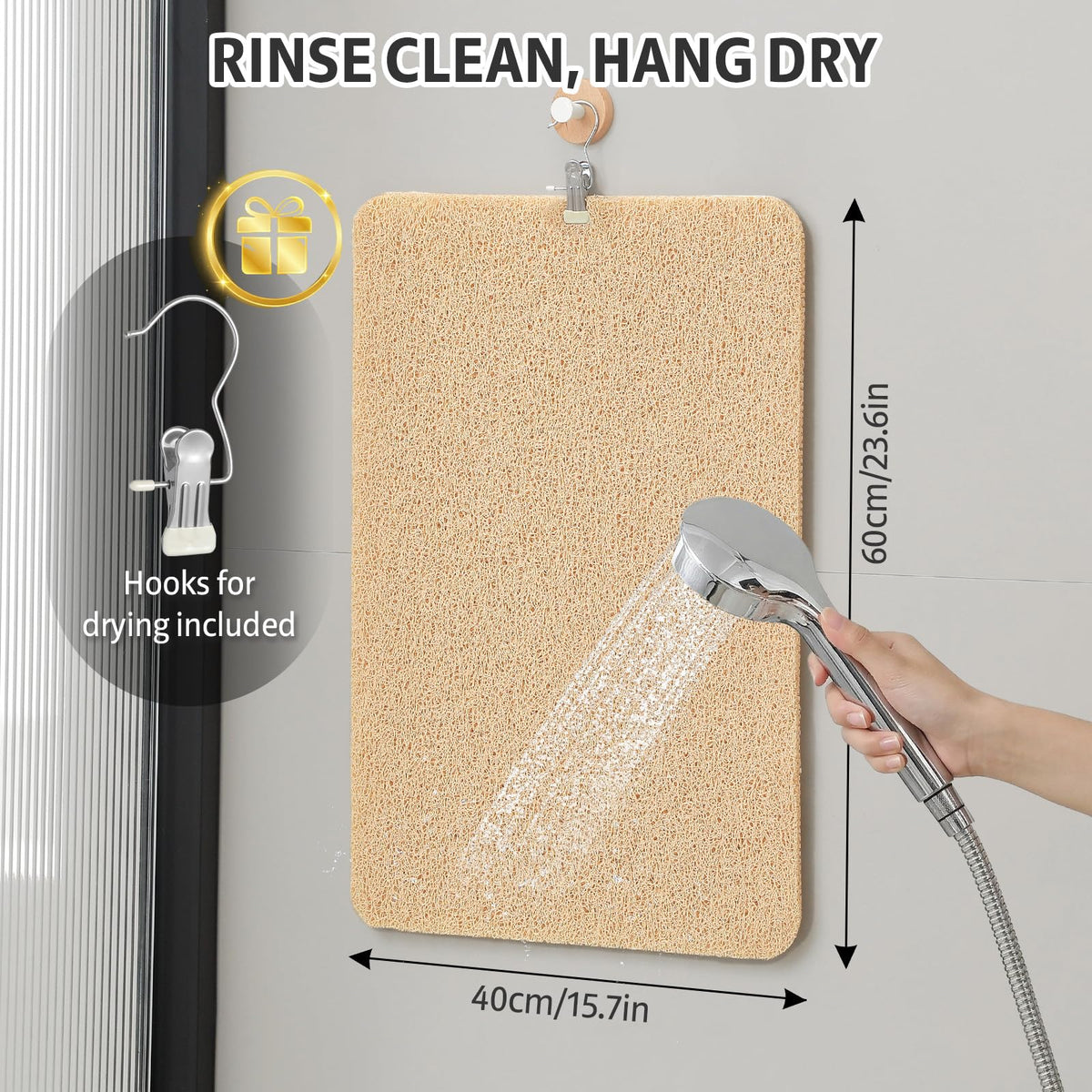 XIYUNTE Soft Shower Mat Non Slip Anti Mould 60 x 40 cm, INCL. Hooks for Drying, PVC Bath Mat Non Slip Anti Mould - image 3