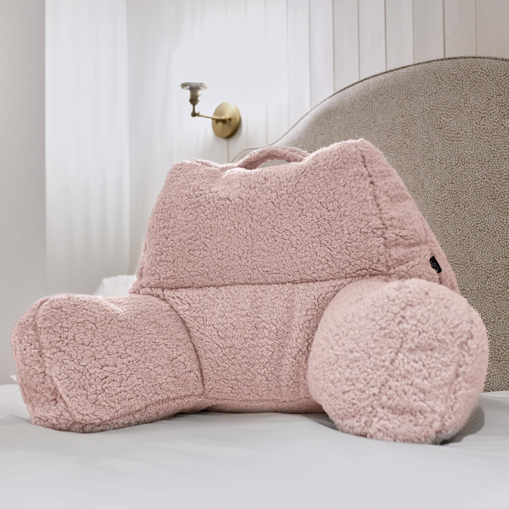 icon Teddy Bear Fluffy Fleece Cuddle Cushion - Dusk Pink Reading Pillow