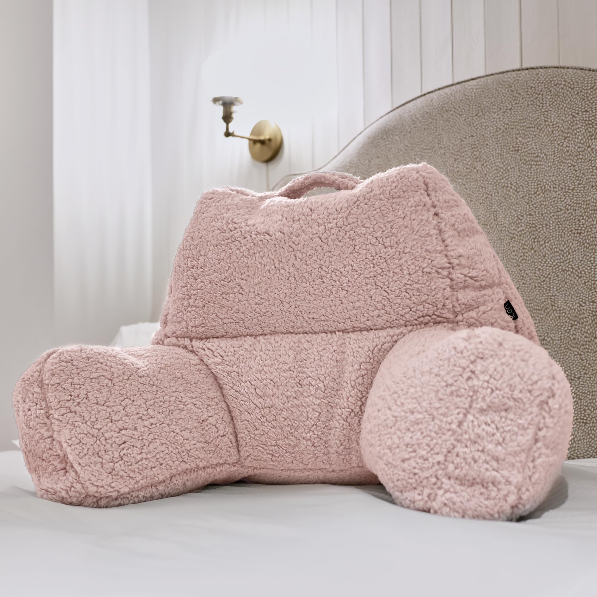 icon Teddy Bear Fluffy Fleece Cuddle Cushion - Dusk Pink Reading Pillow