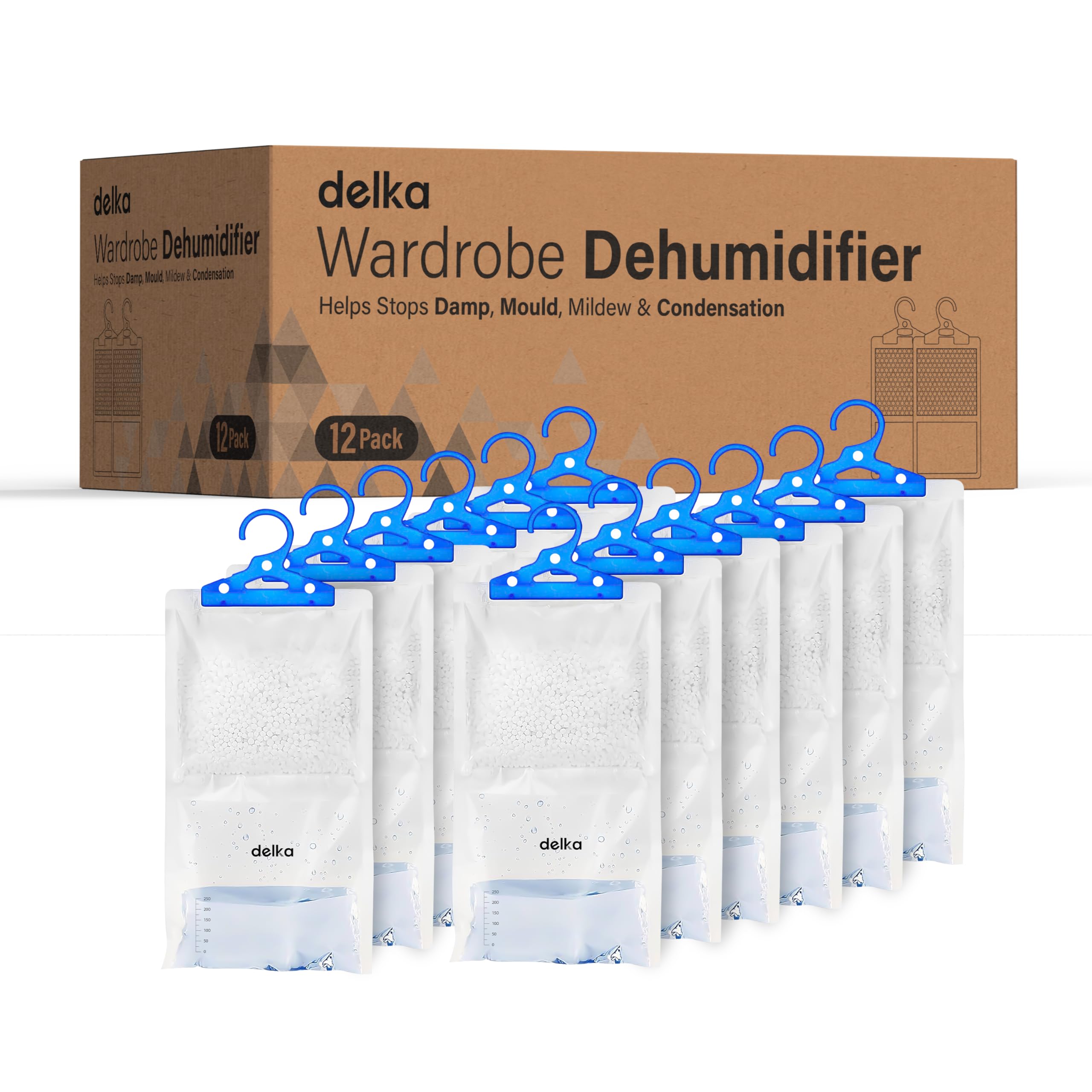 Delka Hanging Wardrobe Dehumidifier Bags - 12 Pack Moisture Absorber