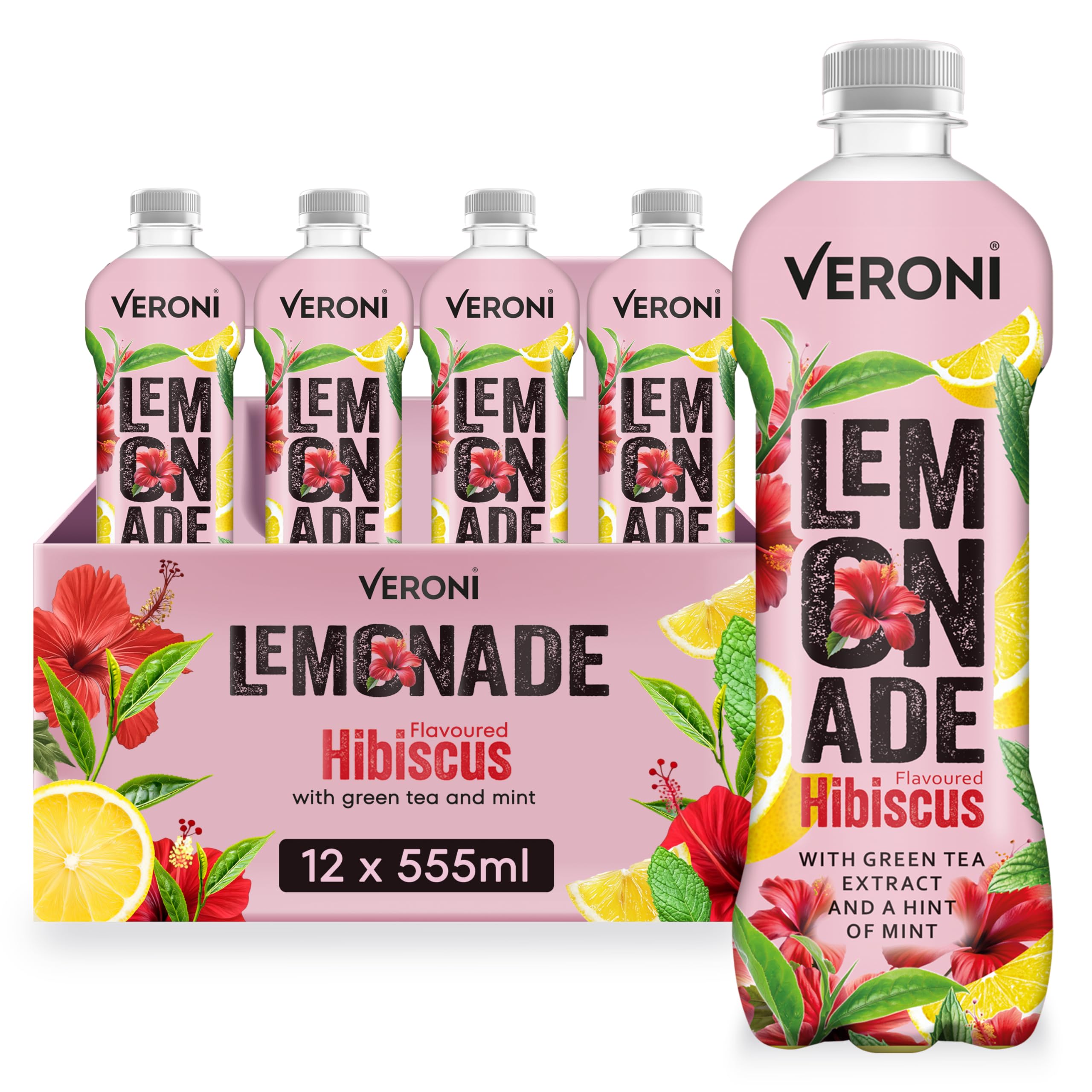 Veroni Hibiscus Lemonade with Green Tea & Mint – 12 x 555ml Bottles
