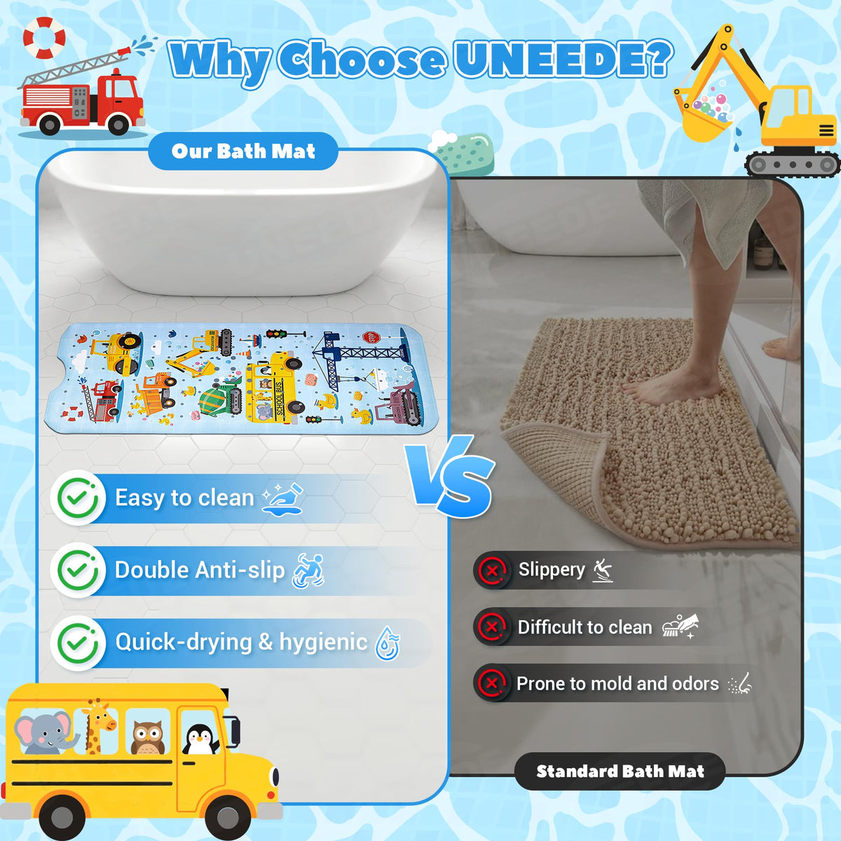 UNEEDE Baby Bath Mat Non Slip - 100x40cm - image 3