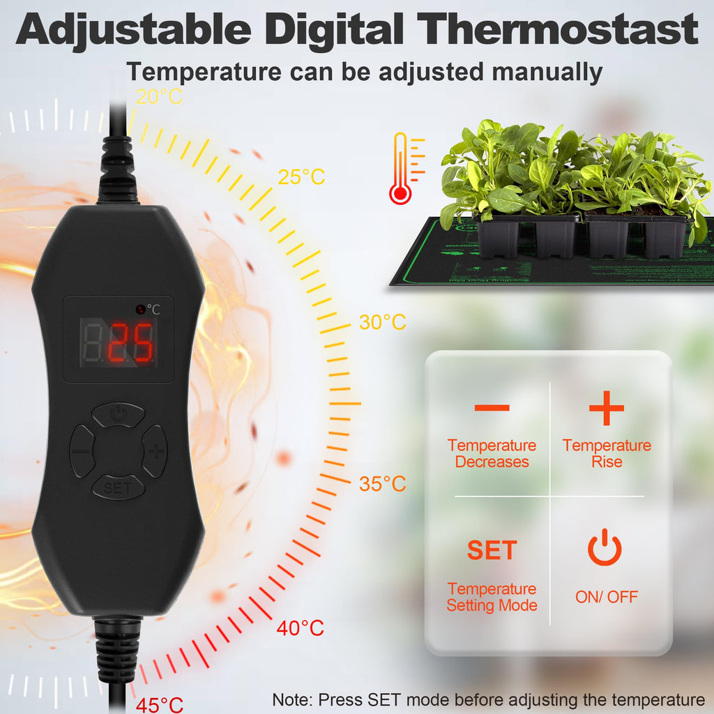Mojimdo 70W Seedling Heat Mat with Thermostat - 50x50cm Waterproof PVC