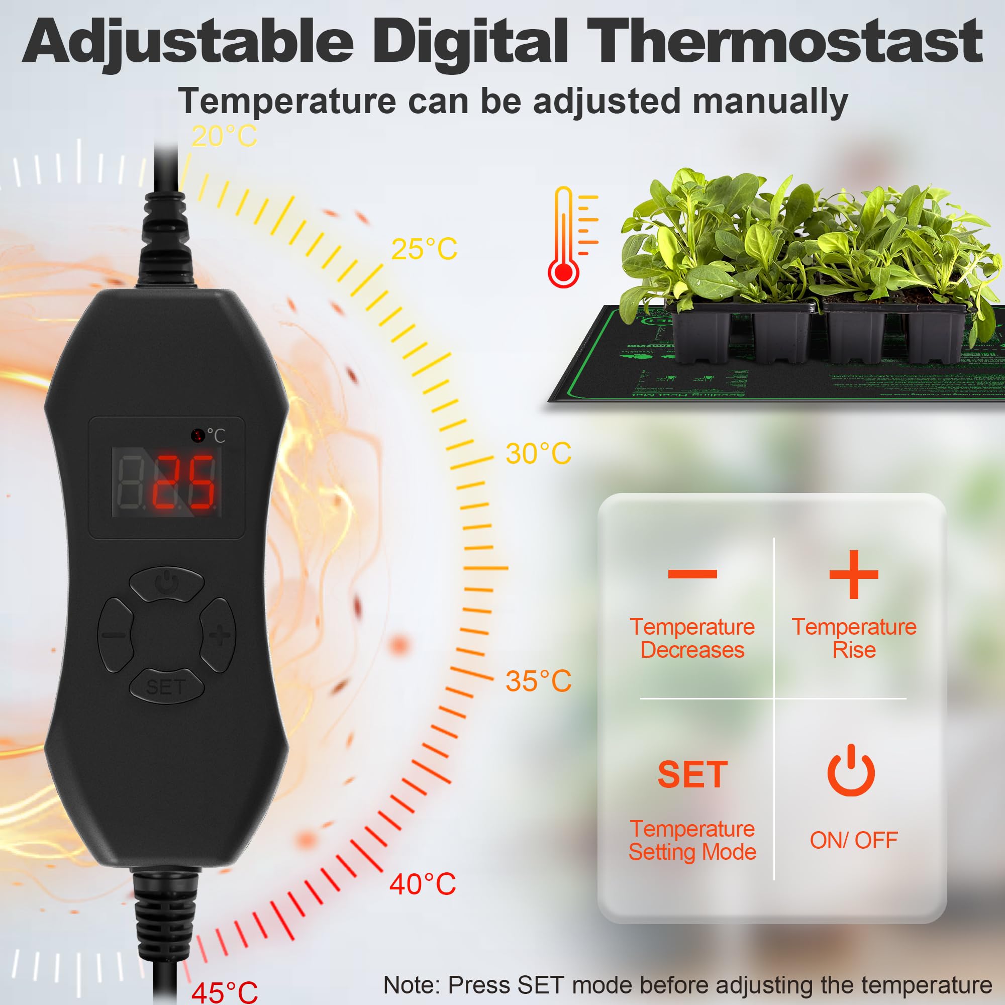 Mojimdo 70W Seedling Heat Mat with Thermostat - 50x50cm Waterproof PVC