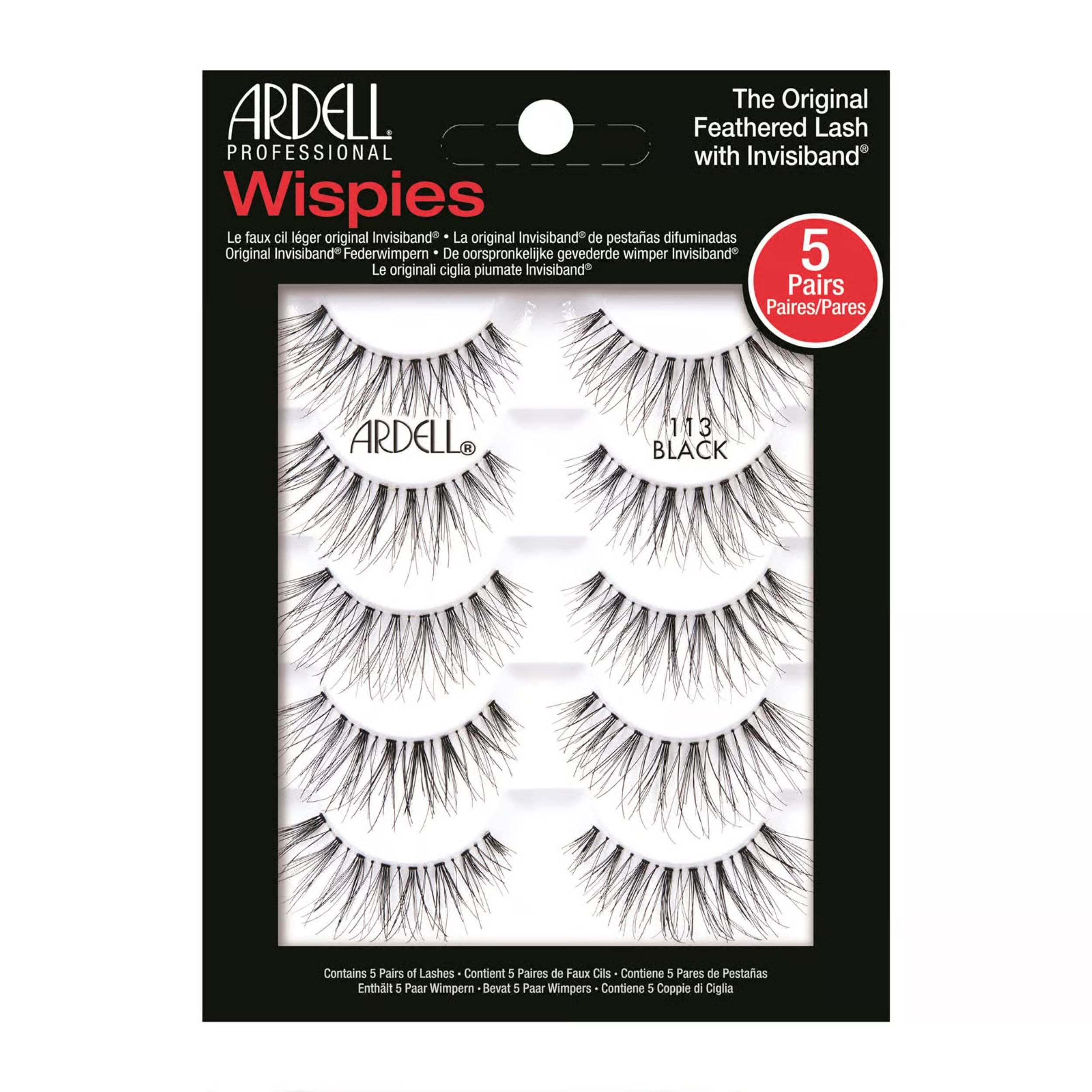 Ardell Wispies 113 False Eyelashes – Volumizing Vegan Lashes, 5 Pairs