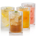 POLIDREAM Ribbed Glassware Set | 16.9oz XL Fluted Origami Drinking Glasses
