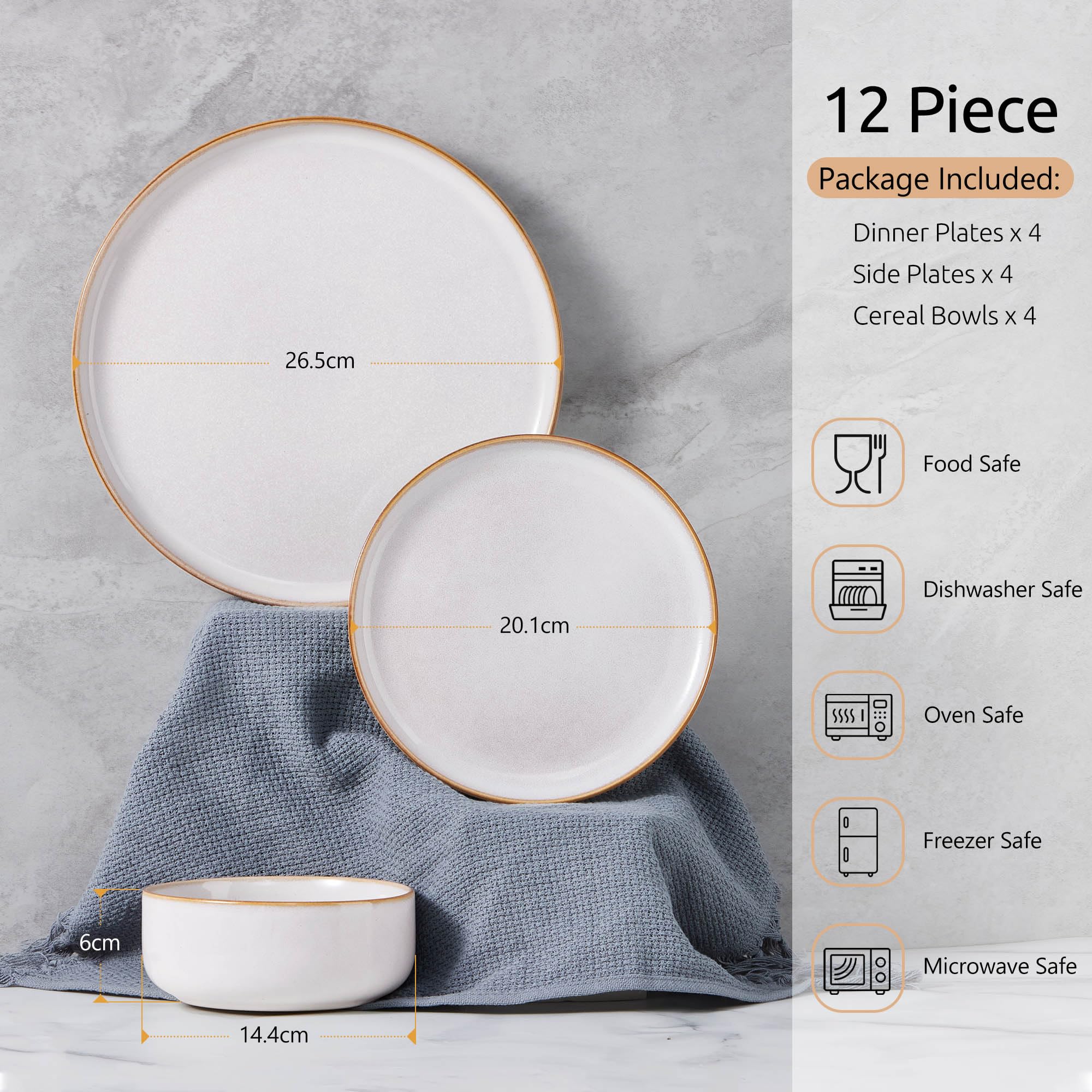 Homikit 12-Piece Stoneware Dinner Set – Reactive Glaze Blue Dinnerware