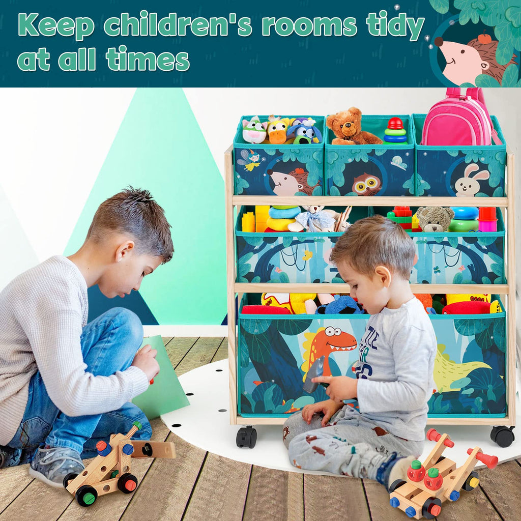 HOMCENT Kids Toy Storage Organizer | Rolling Wood Cart with 6 Bins