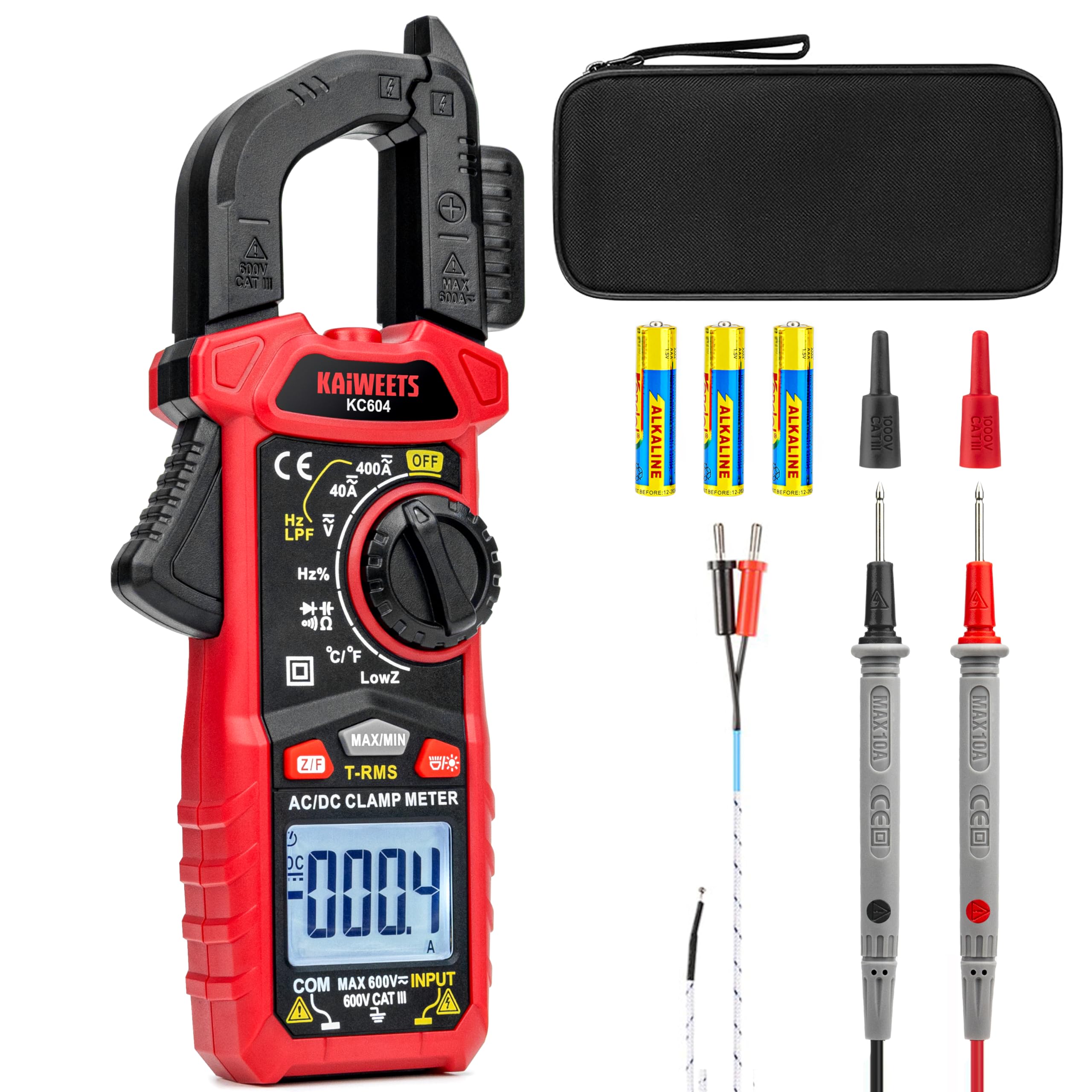 KAIWEETS KC604 Clamp Meter - AC/DC Amp Multimeter with D-Shaped Jaw