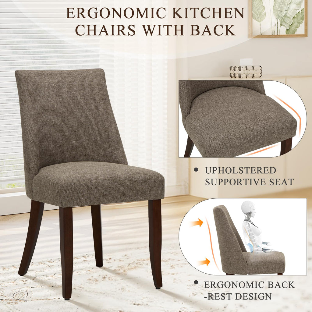 COLAMY Upholstered Dining Chairs Set of 4, Linen Fabric Parsons Dining Room Chairs with Curved Backrest, Solid Rubber Wood Legs - image 2