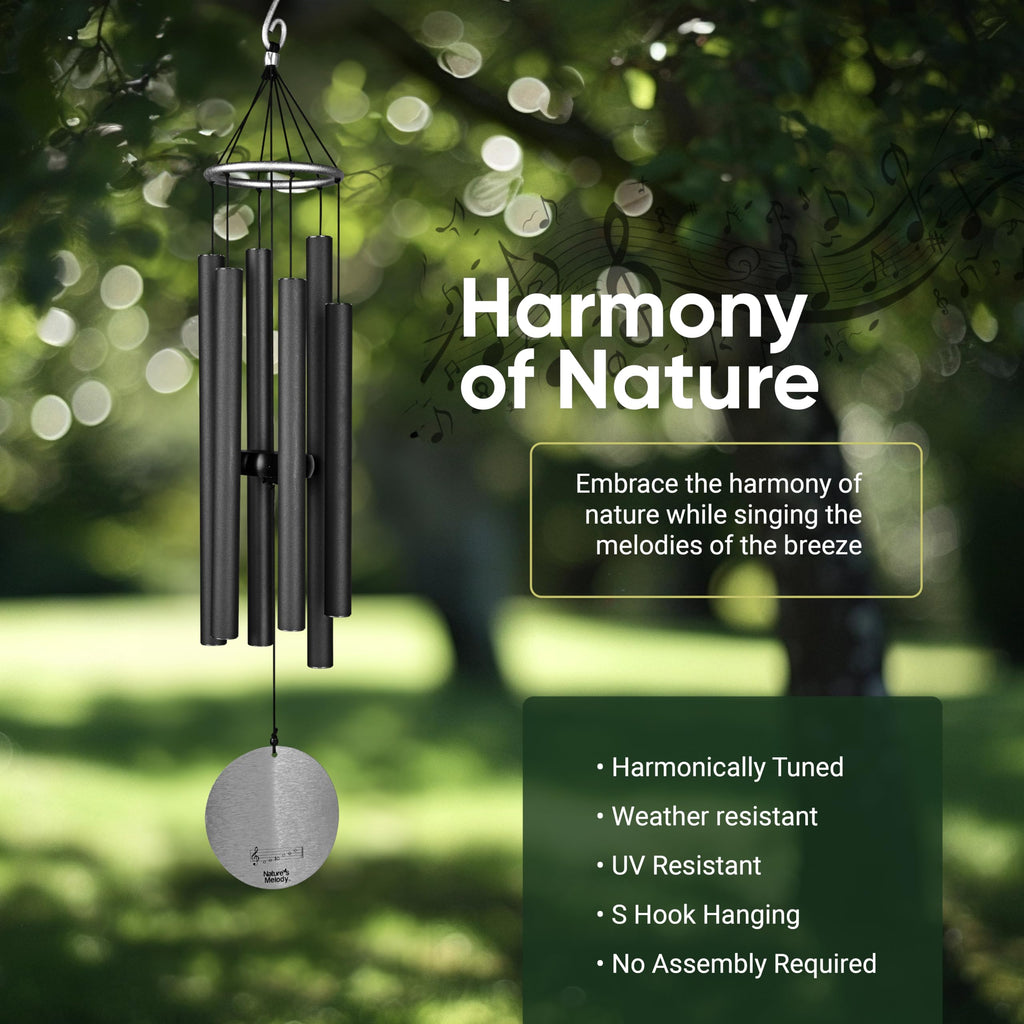 Nature's Melody 28-inch Aureole Tunes Windchime | Recycled Aluminum Black