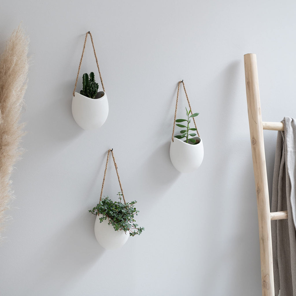 Kazai Ellie Hanging Ceramic Wall Planters – 3 Piece Indoor Garden Set