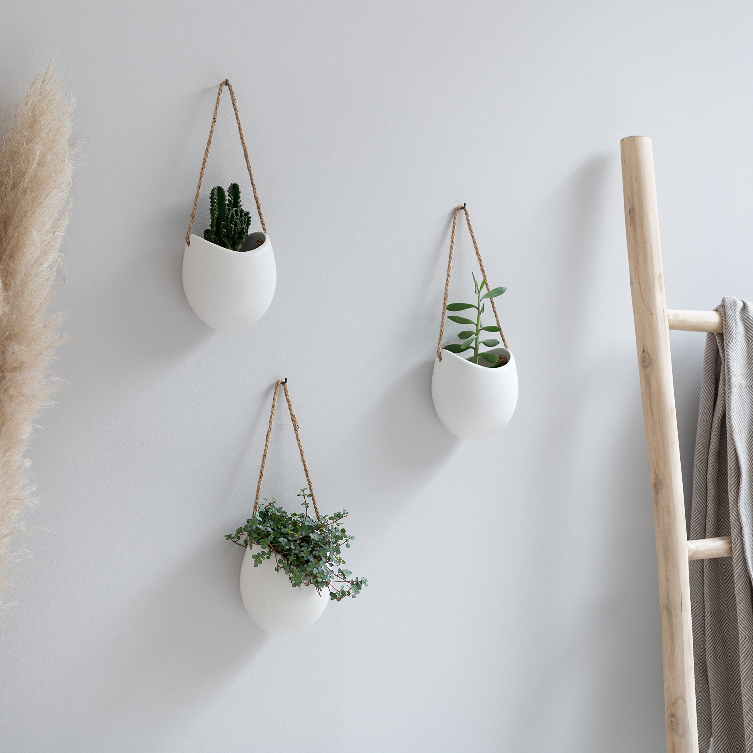 Kazai Ellie Hanging Ceramic Wall Planters – 3 Piece Indoor Garden Set