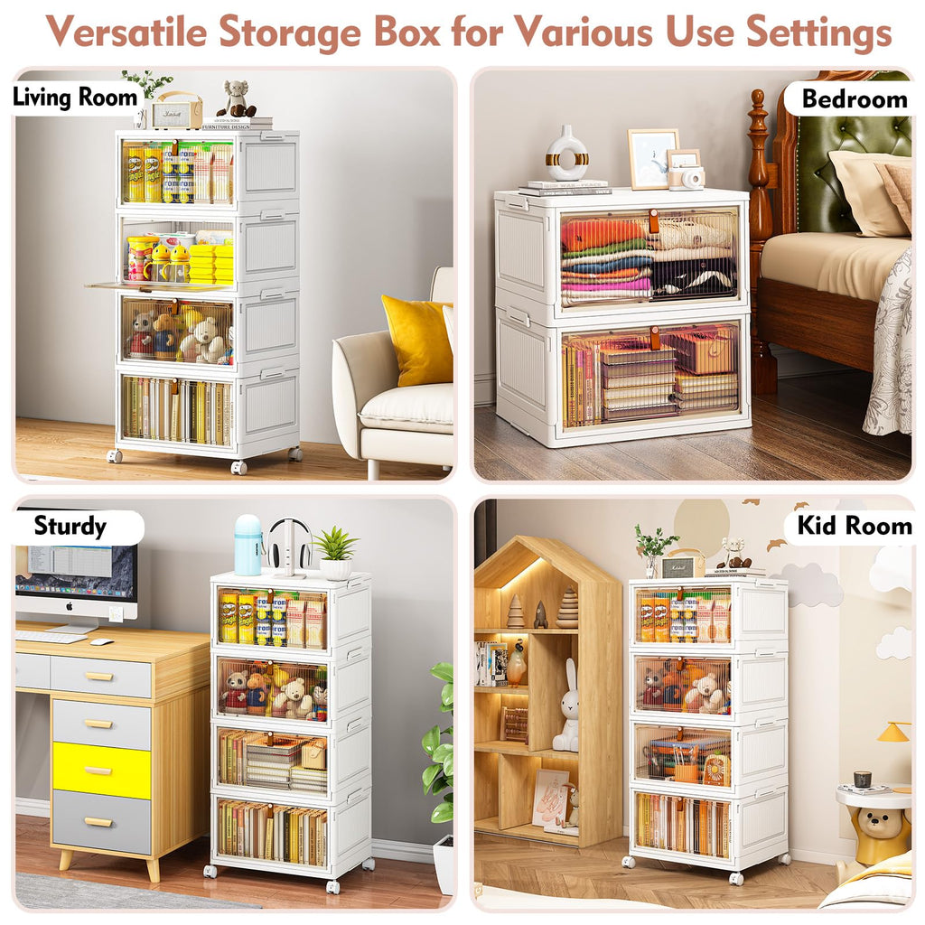 TidyTrove 4-Tier Stackable Plastic Storage Bins with Wheels | 112L