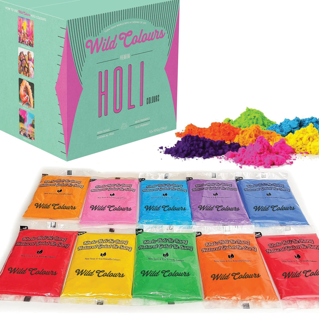 Jolof Store Natural Herbal Gulal - 10 Neon Holi Colours Giftbox (500g)