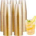 Gikisla 50pcs Gold Glitter Plastic Cups | 10oz Reusable Party Tumblers