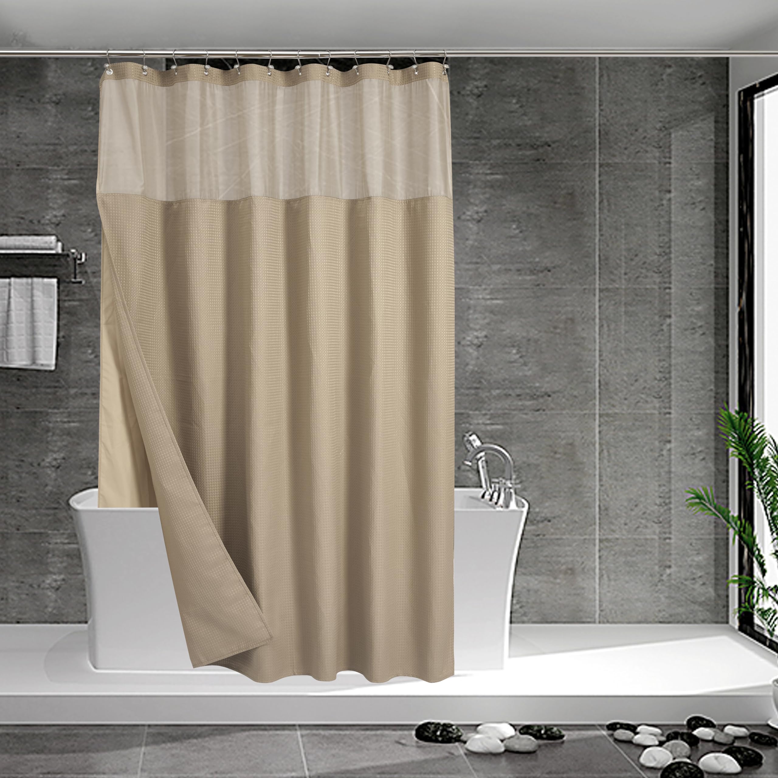 Jolof Store Waffle Weave Shower Curtain with Snap-in Liner & Hooks