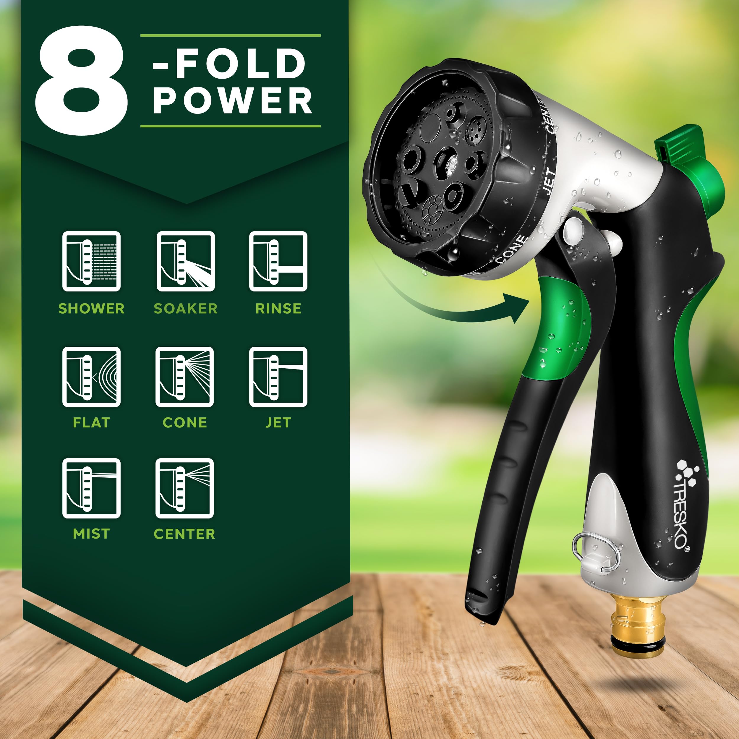 TRESKO Expandable Garden Hose | 8-Pattern Spray Gun & Brass Fittings