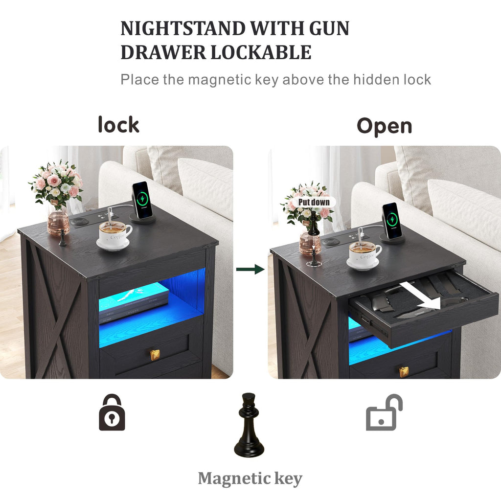 FREDEES LED Bedside Table with Hidden Drawer for Bedroom, Black - image 5