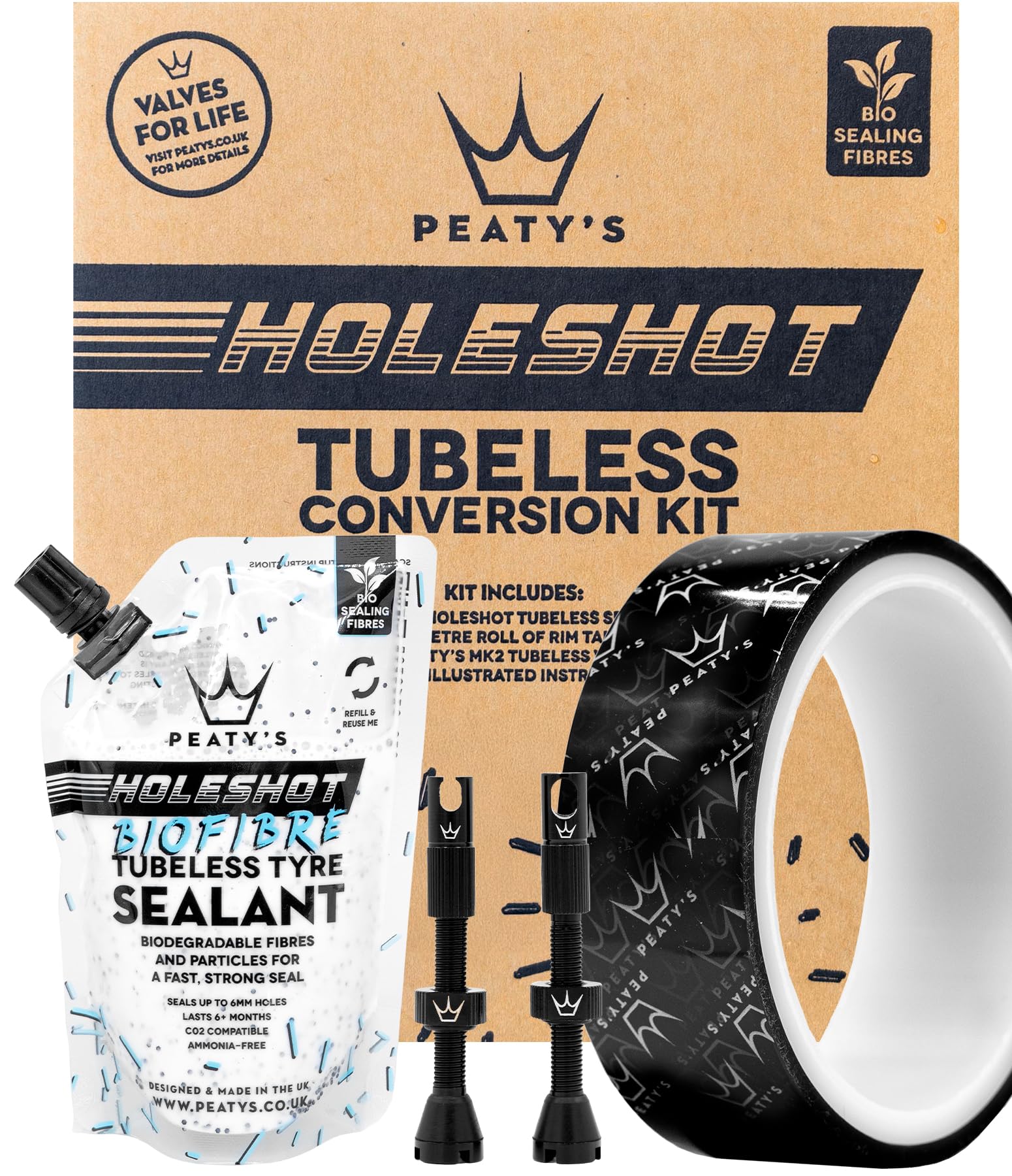 Peaty's Tubeless Wheel Conversion Kit | 30mm Tape & 42mm Valves | Black