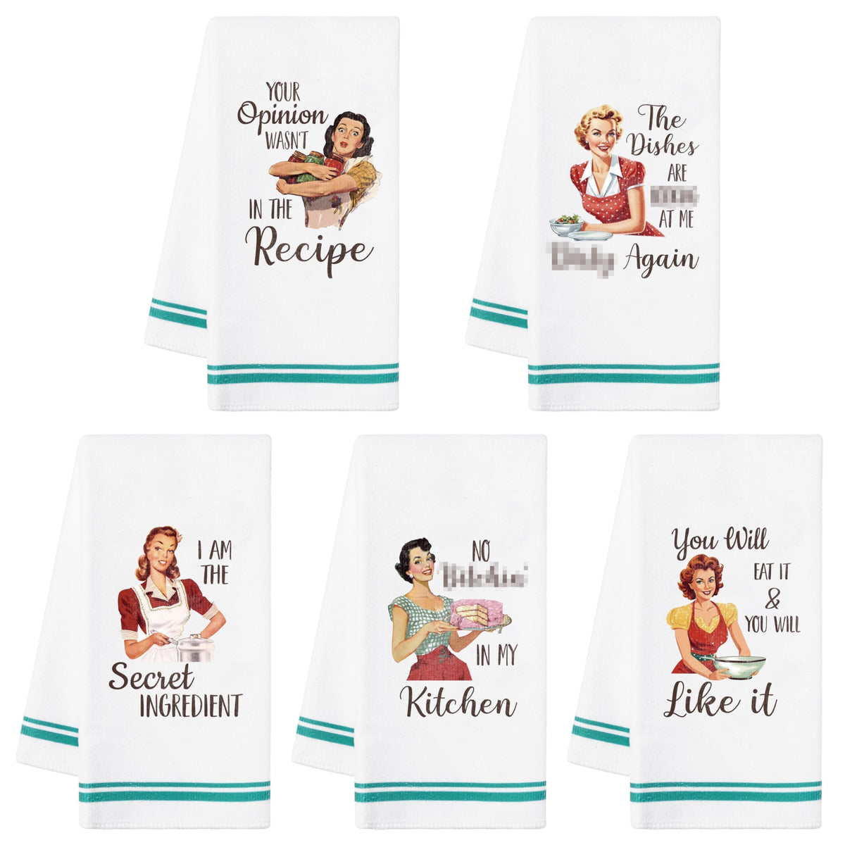 R HORSE 5Pcs Kitchen Dish Towel Funny Joked Themed Kitchen Dishcloth Absorbent Retro Sassy Lady Cleaning Dishcloth Bar Hilarious Hand Towel Gift for - image 1
