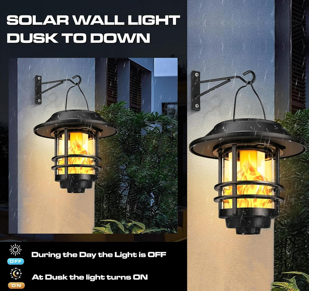 Hybec Argon Solar Wall Lantern – IP65 Waterproof Flame Effect Light
