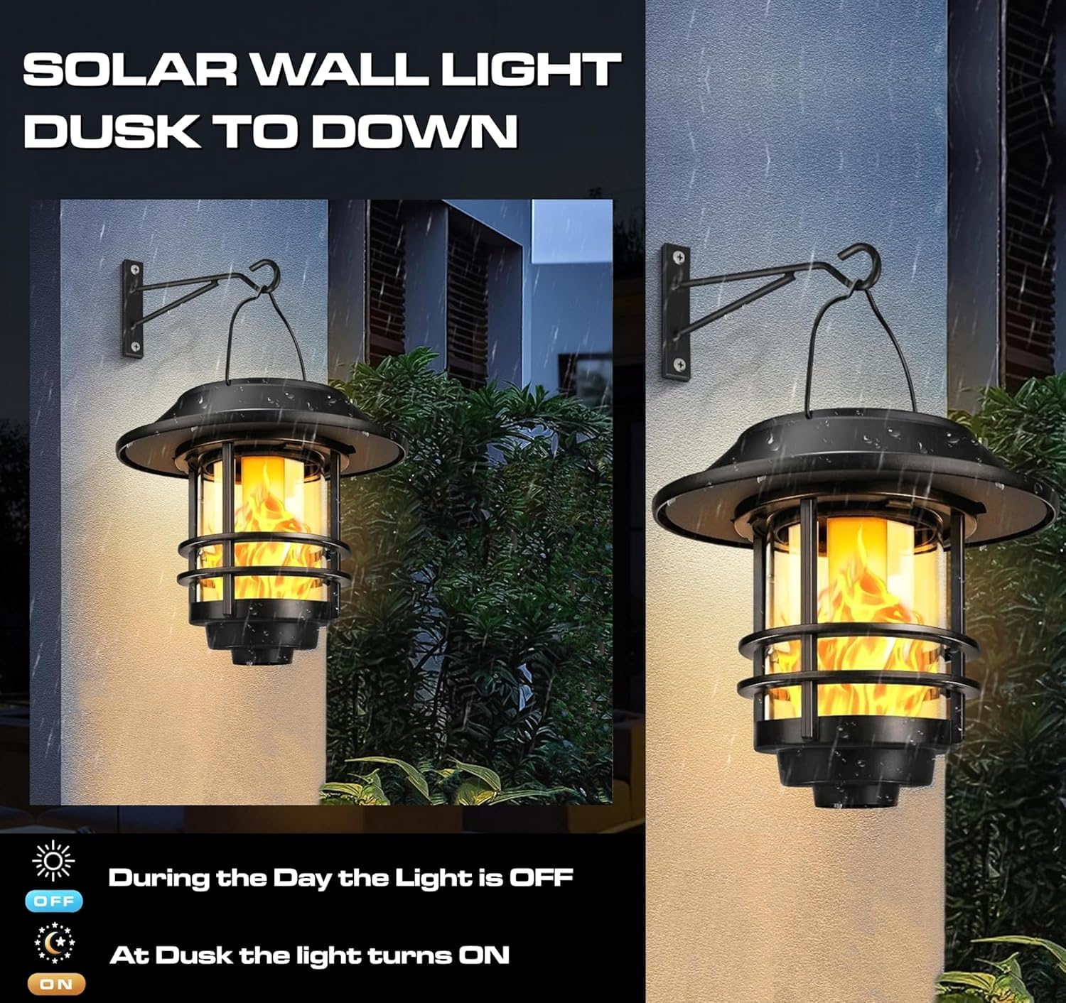 Hybec Argon Solar Wall Lantern – IP65 Waterproof Flame Effect Light