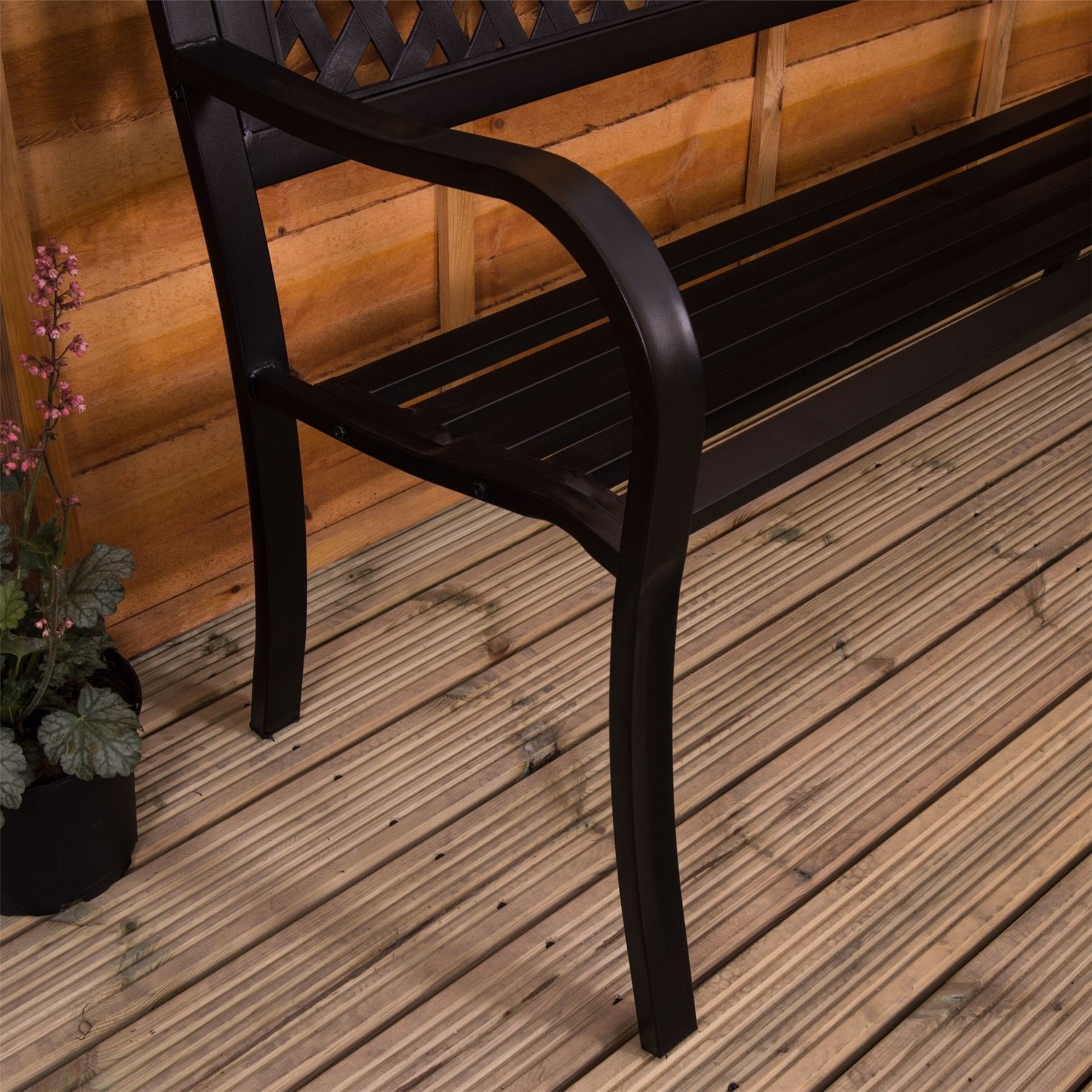 Garden Vida 3 Seater Steel Garden Bench – Lattice Design Patio Seat